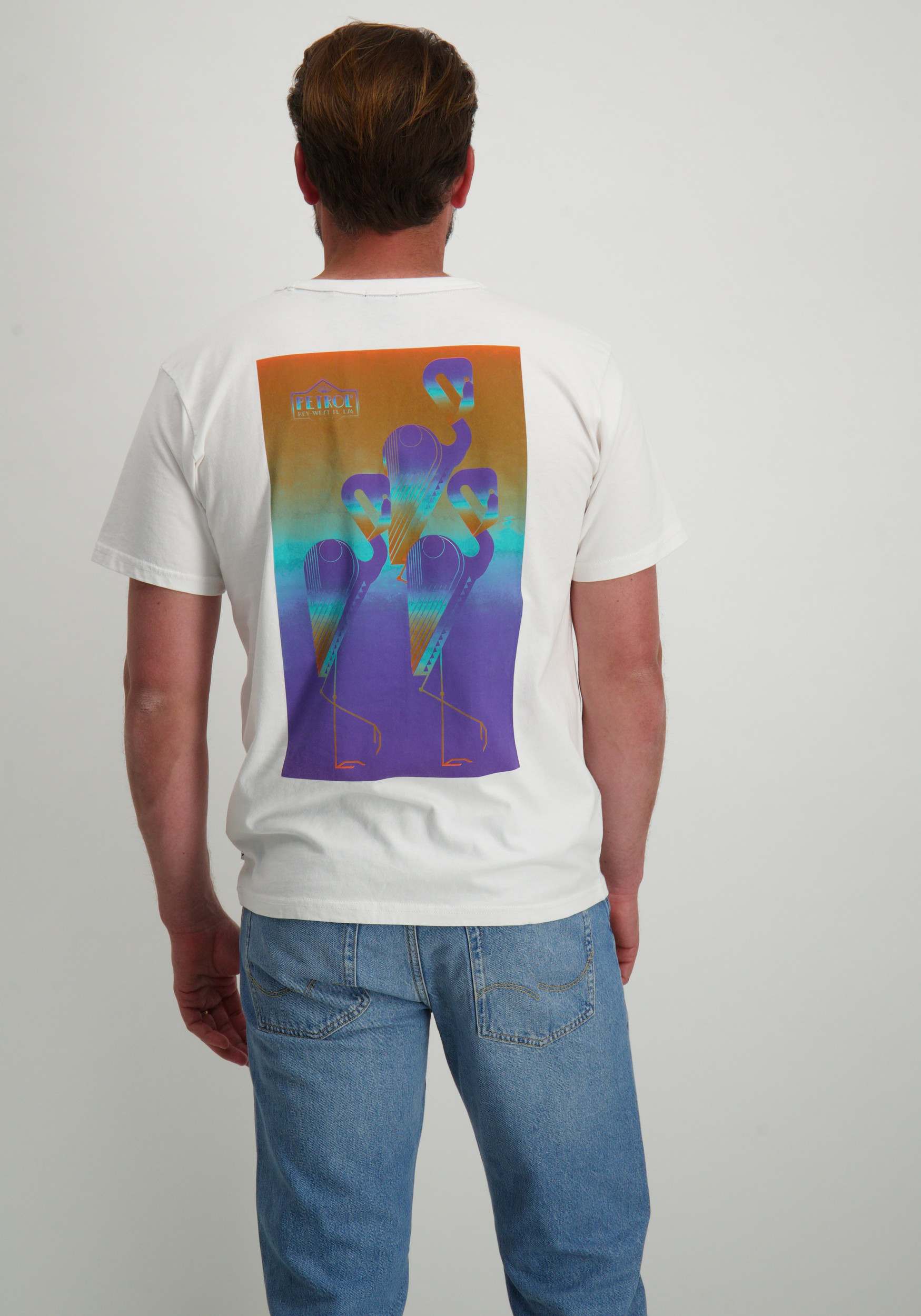 Petrol T-shirt met opdruk M-1050-TSR648 Wit