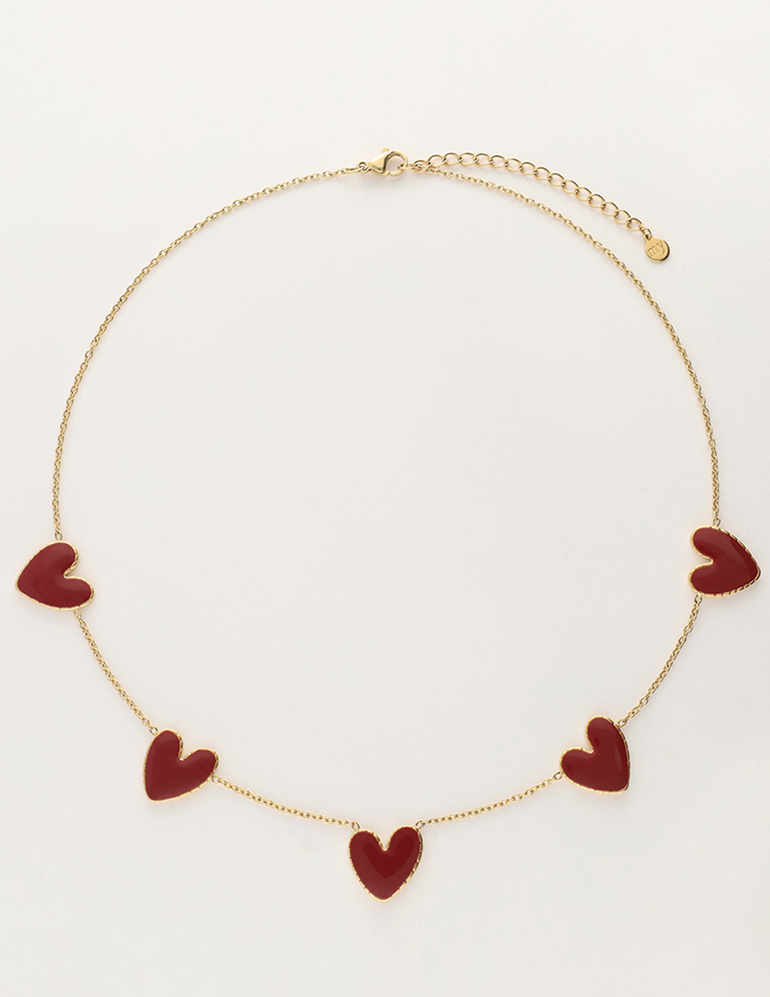 My Jewellery Ketting met burgundy hartjes MJ12613 Goud