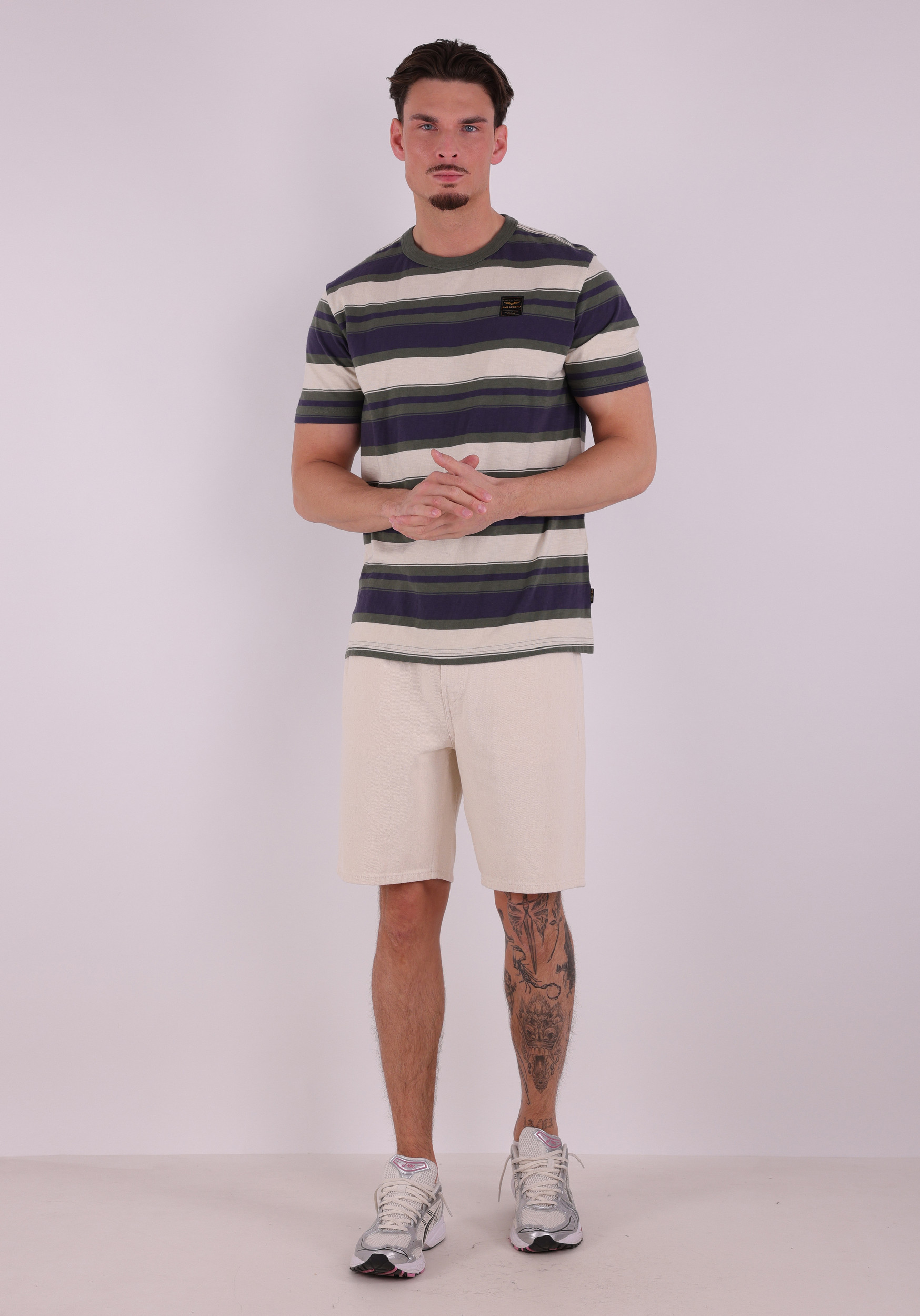 PME Legend T-shirt gestreept PTSS2603589 Donker groen