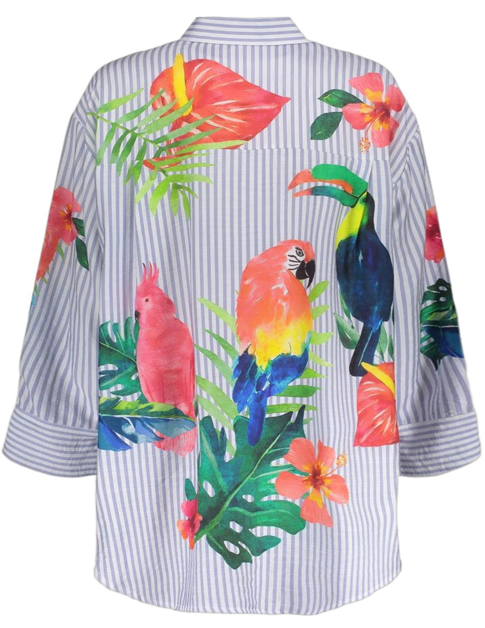 Geisha Blouse stripes & birds 63162-70 Licht blauw