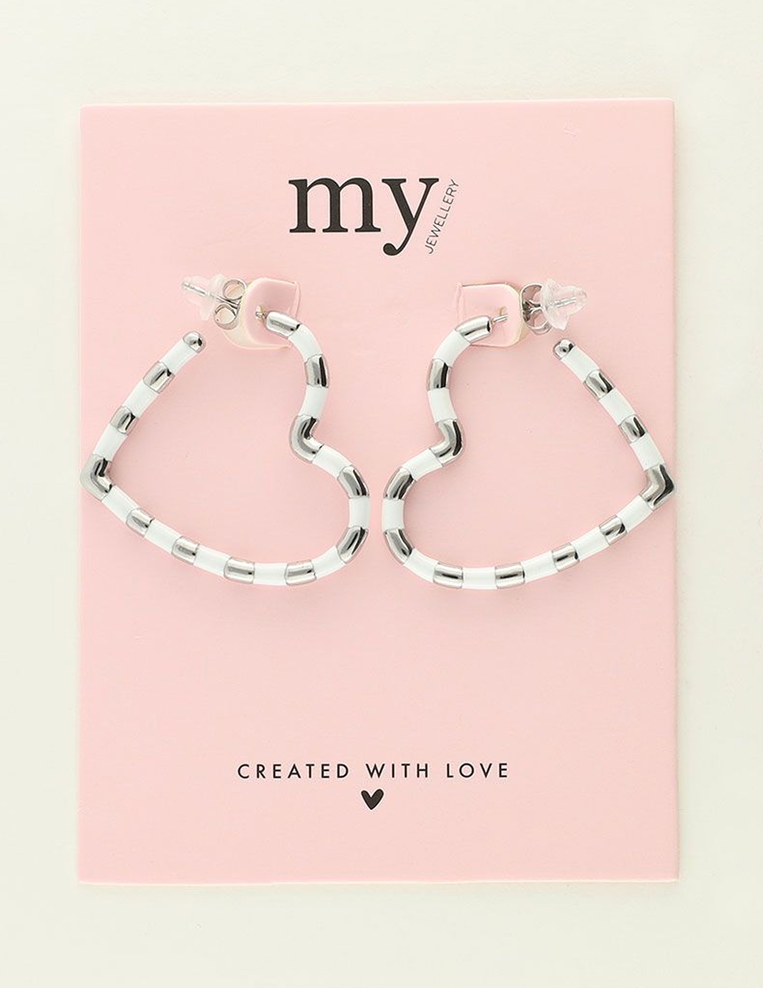 My Jewellery Oorbellen heart white stripes MJ09858 Zilver