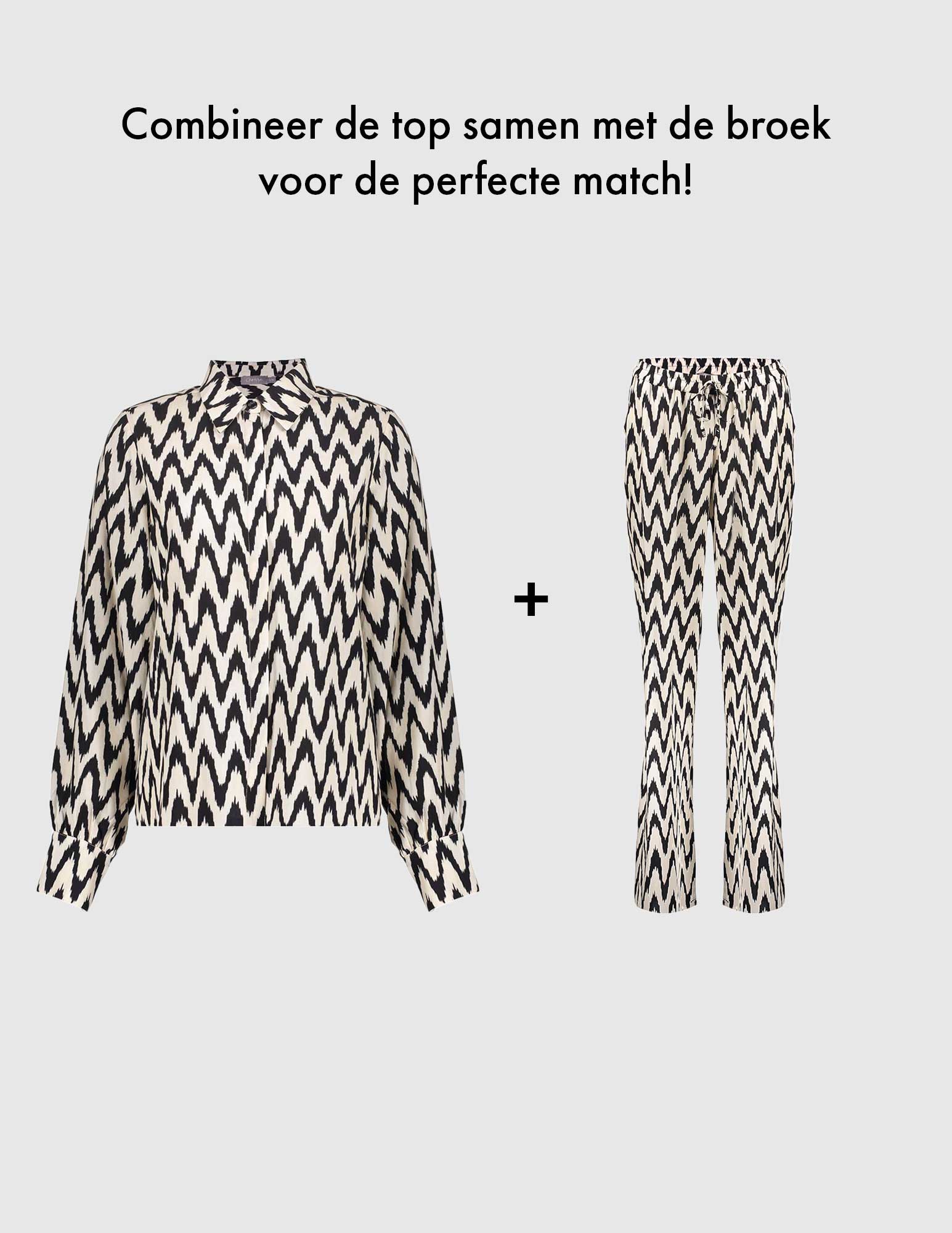 Geisha Blouse zig zag 53163-70 Zwart/Wit