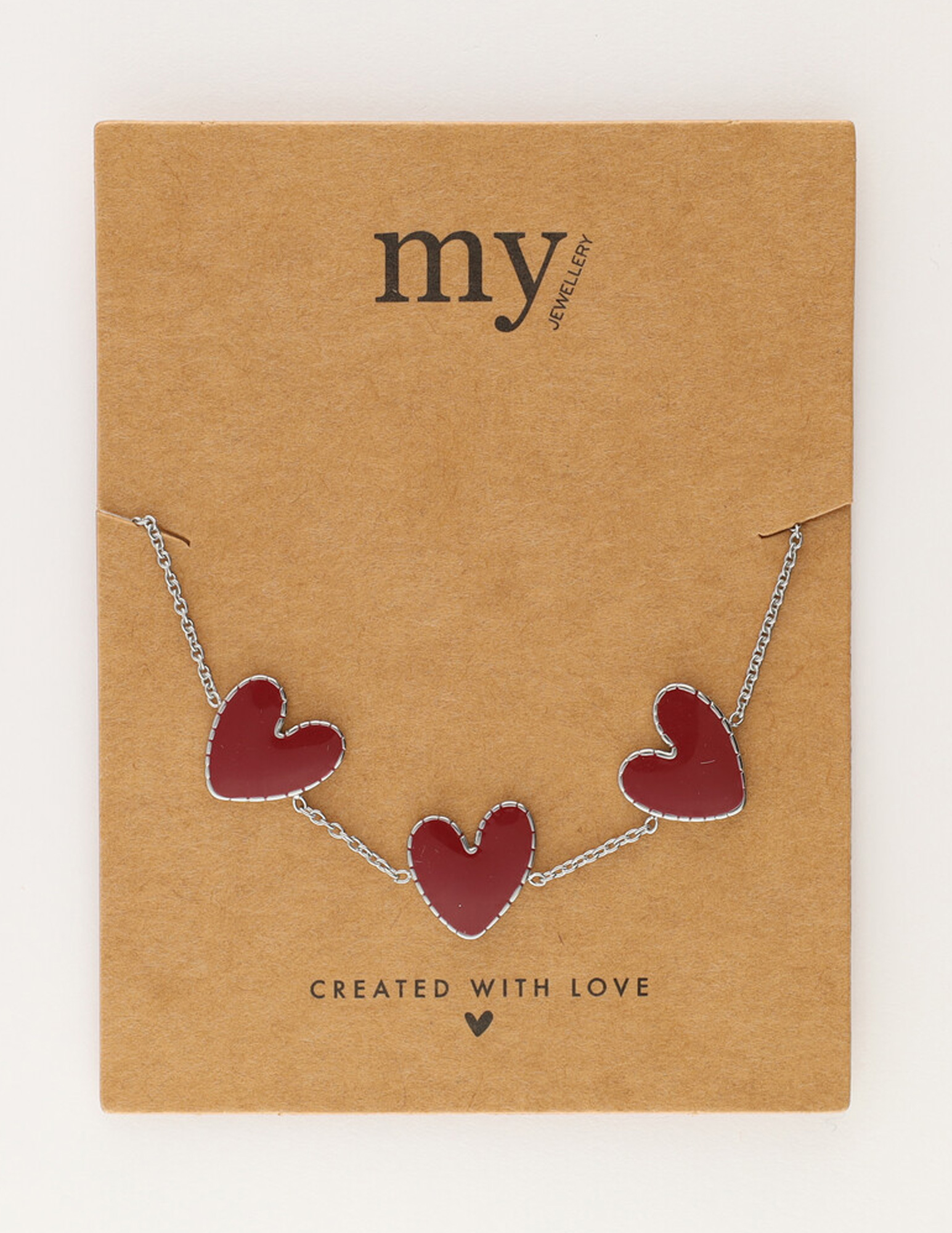 My Jewellery Armband met burgundy hartjes MJ12614 Zilver