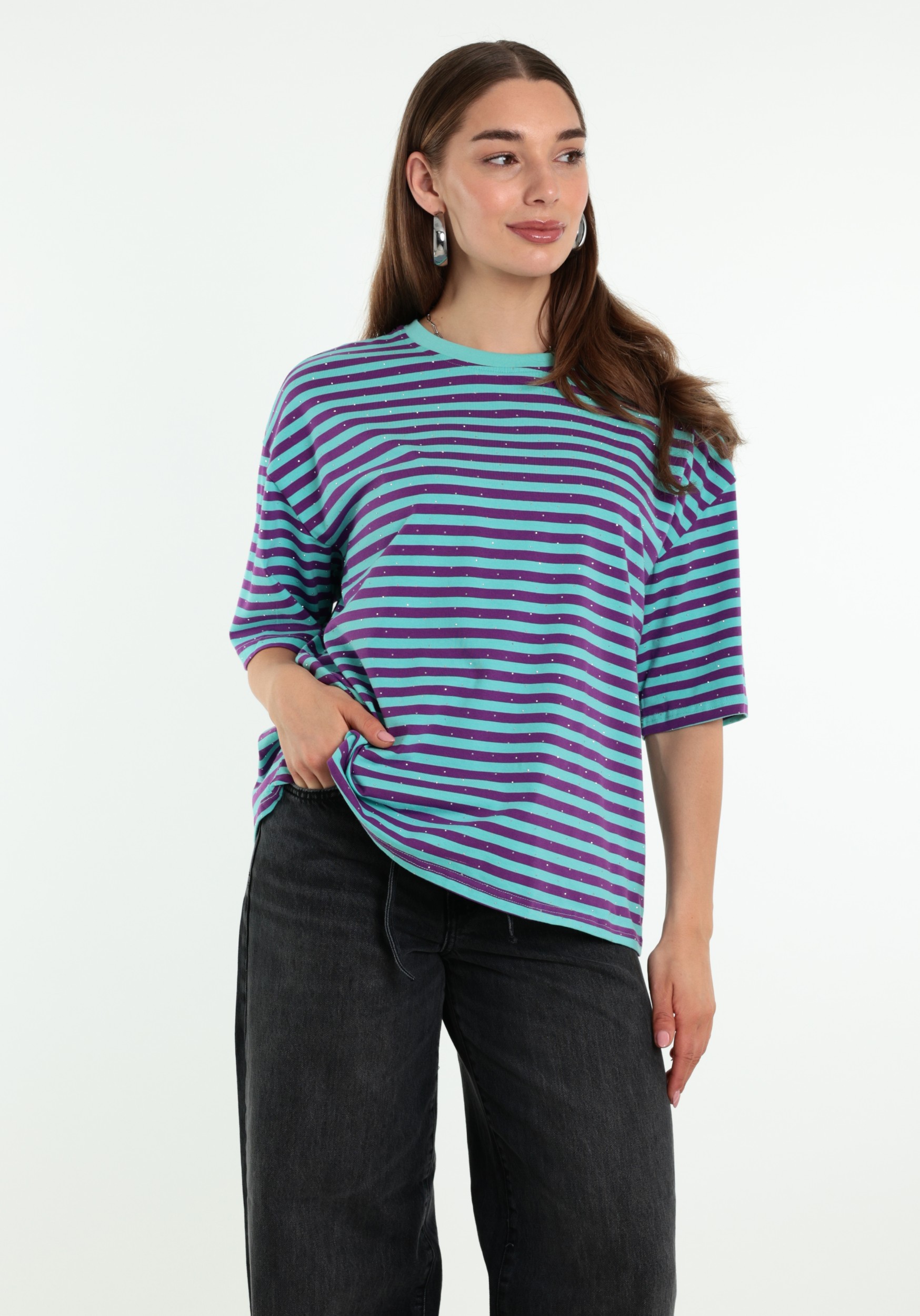 BELIEVE T-shirt Gestreept B-9182-TOP Paars