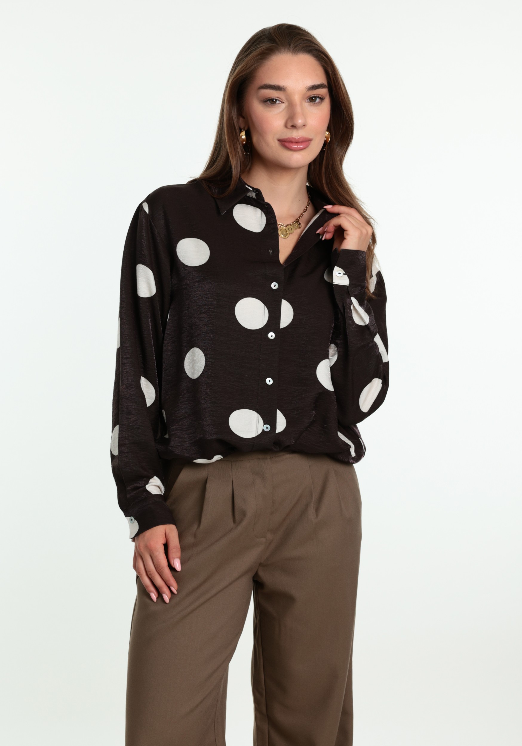 Jansen Amsterdam Blouse DOT W26 Donker bruin