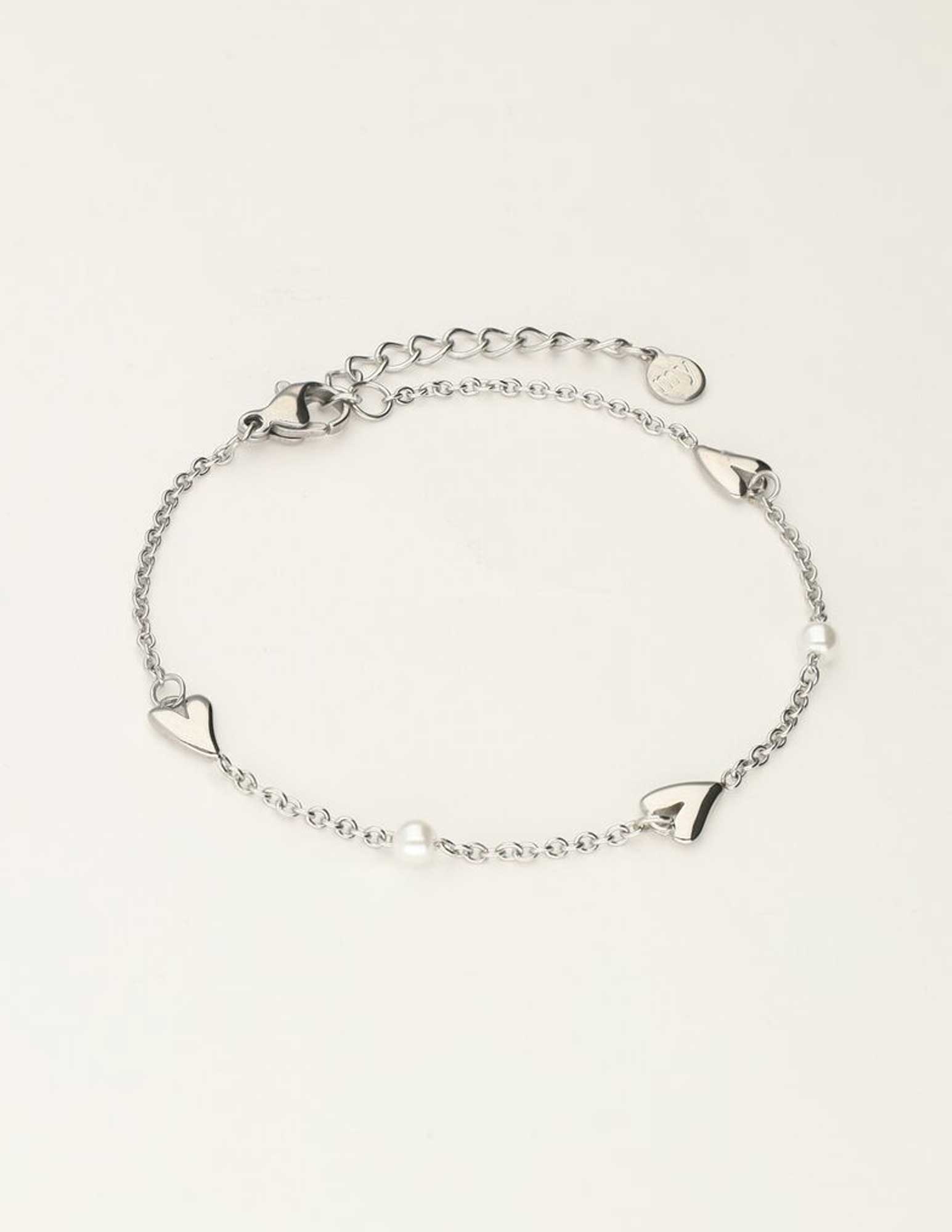 My Jewellery Armband met hartjes en parels MJ10144 Zilver
