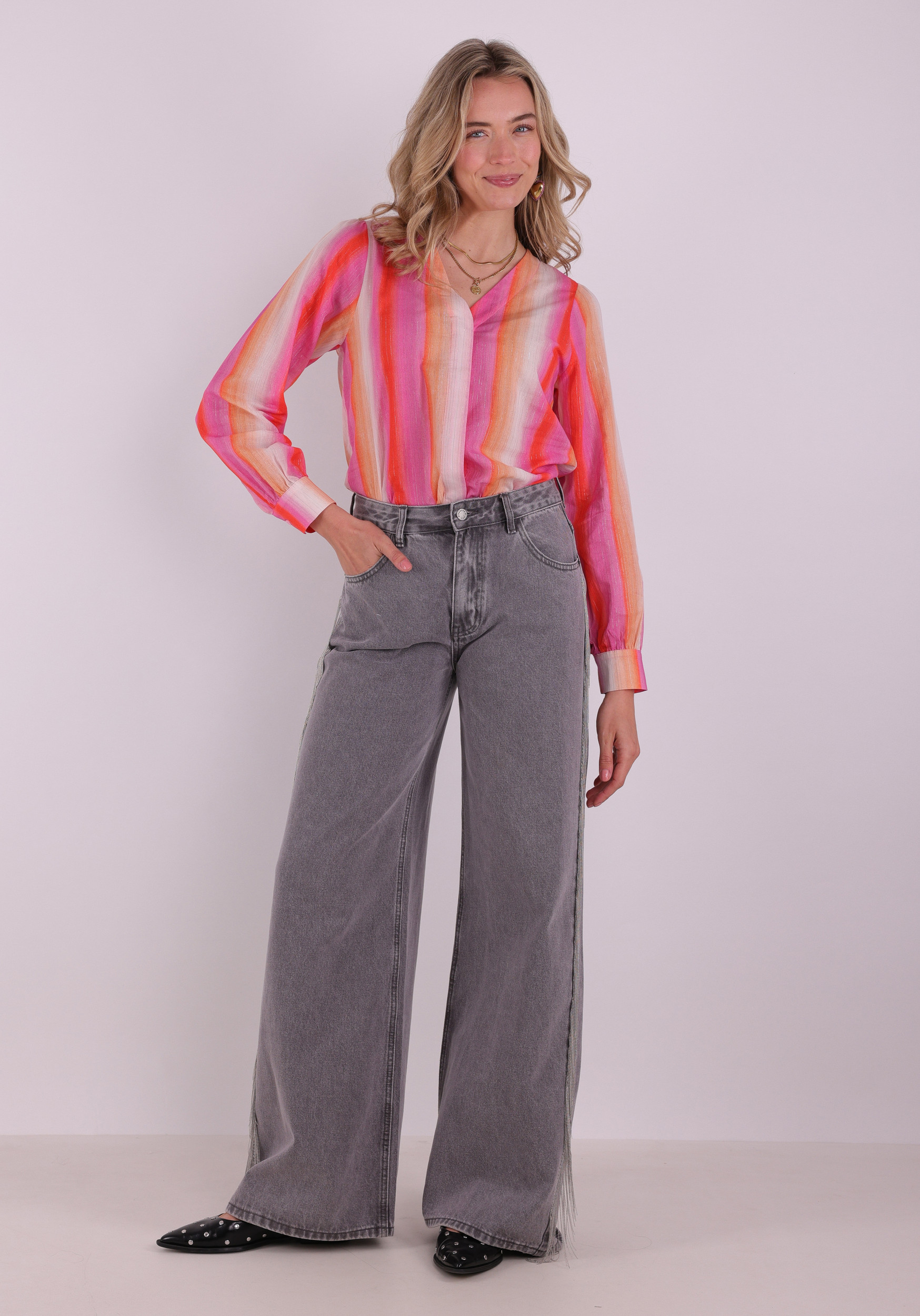 Geisha Blouse gestreept 63248-20 Rose