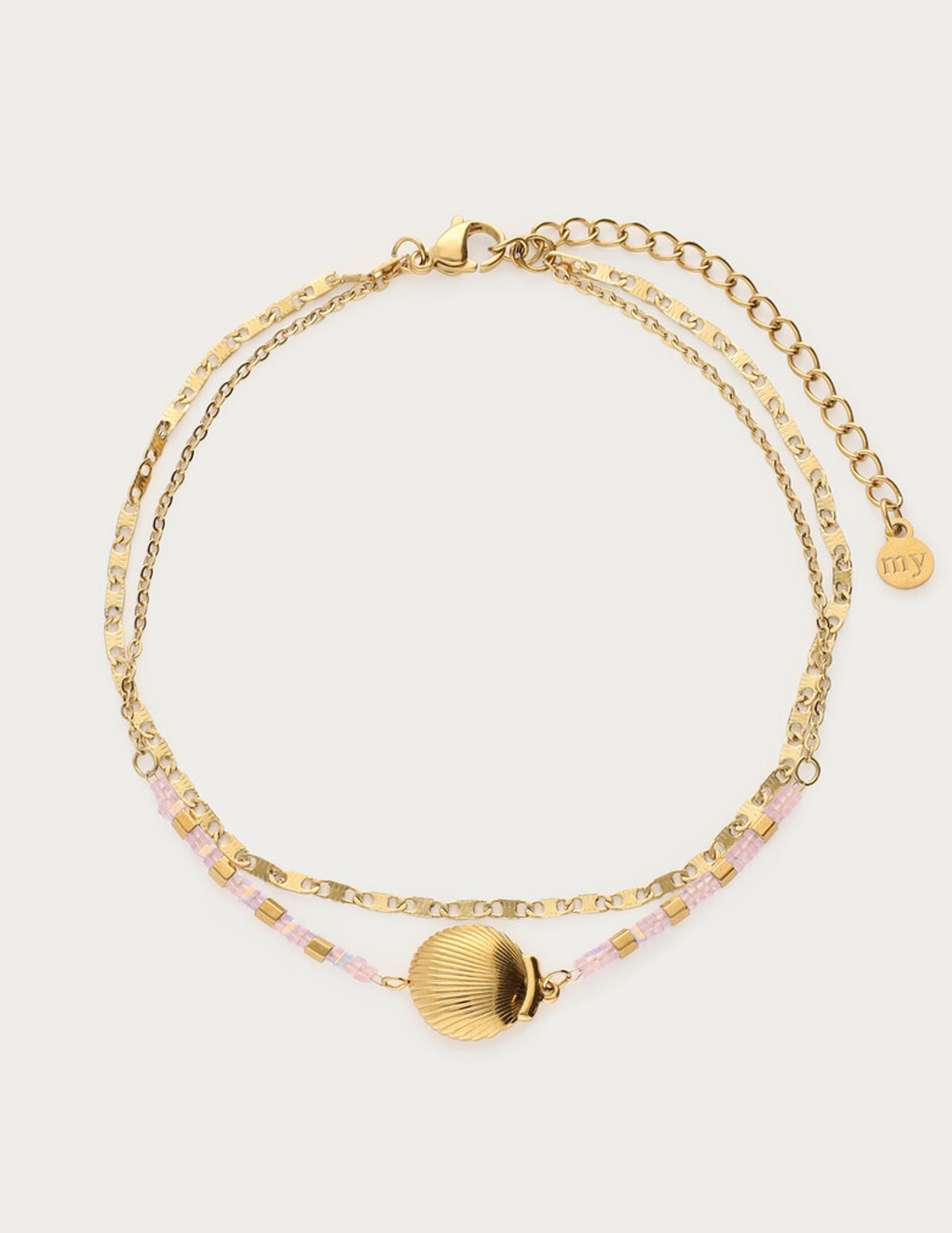 My Jewellery Dubbel enkelbandje met schelp MJ12914 Goud
