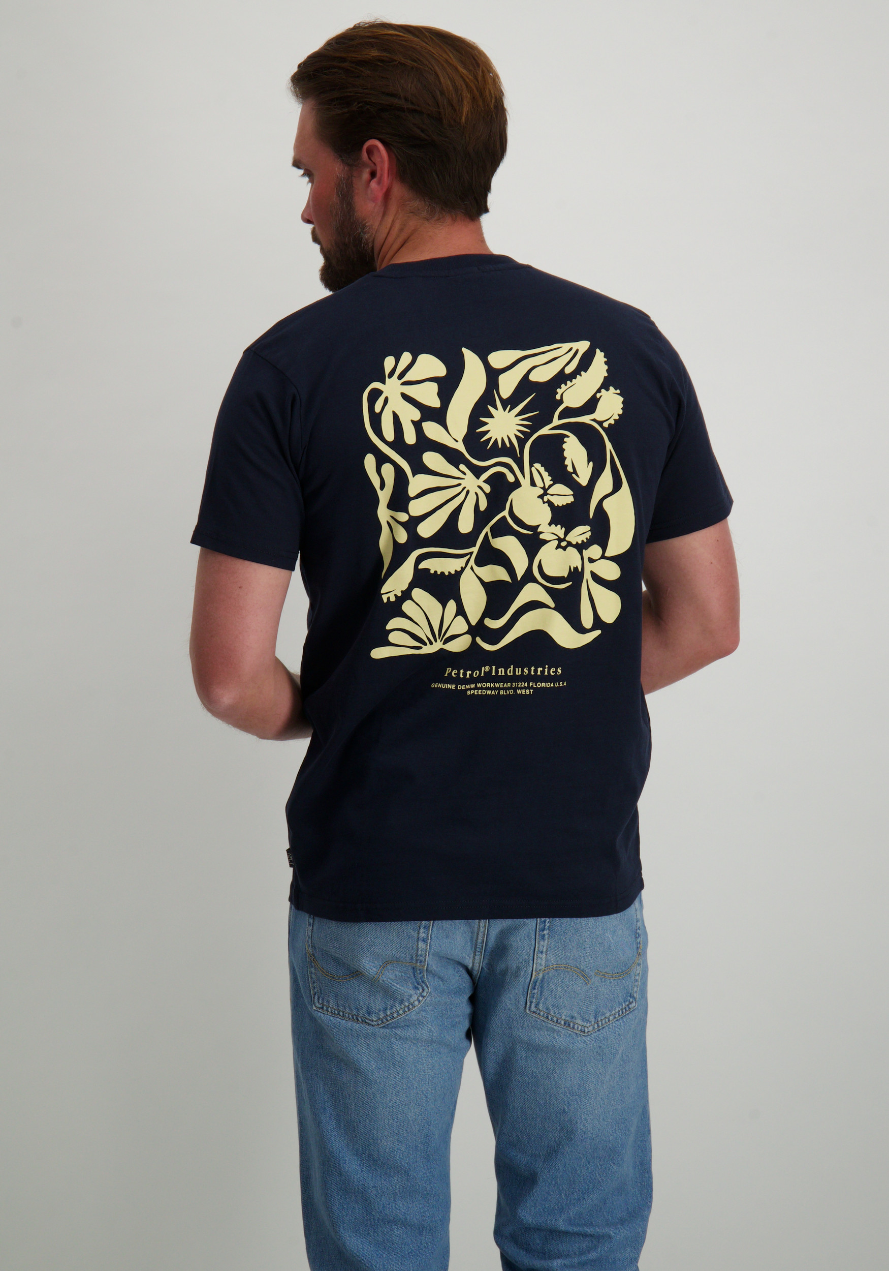 Petrol T-shirt met opdruk M-1050-TSR621 Donker blauw