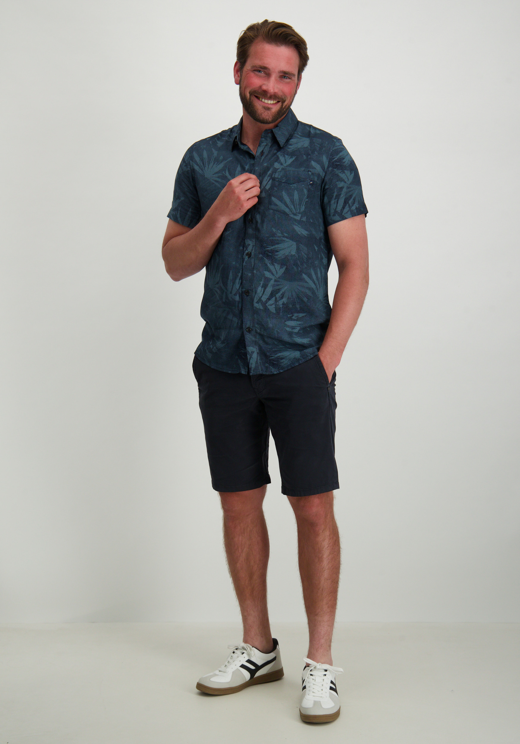 Petrol Overhemd met print M-1050-SIS435 Petrol