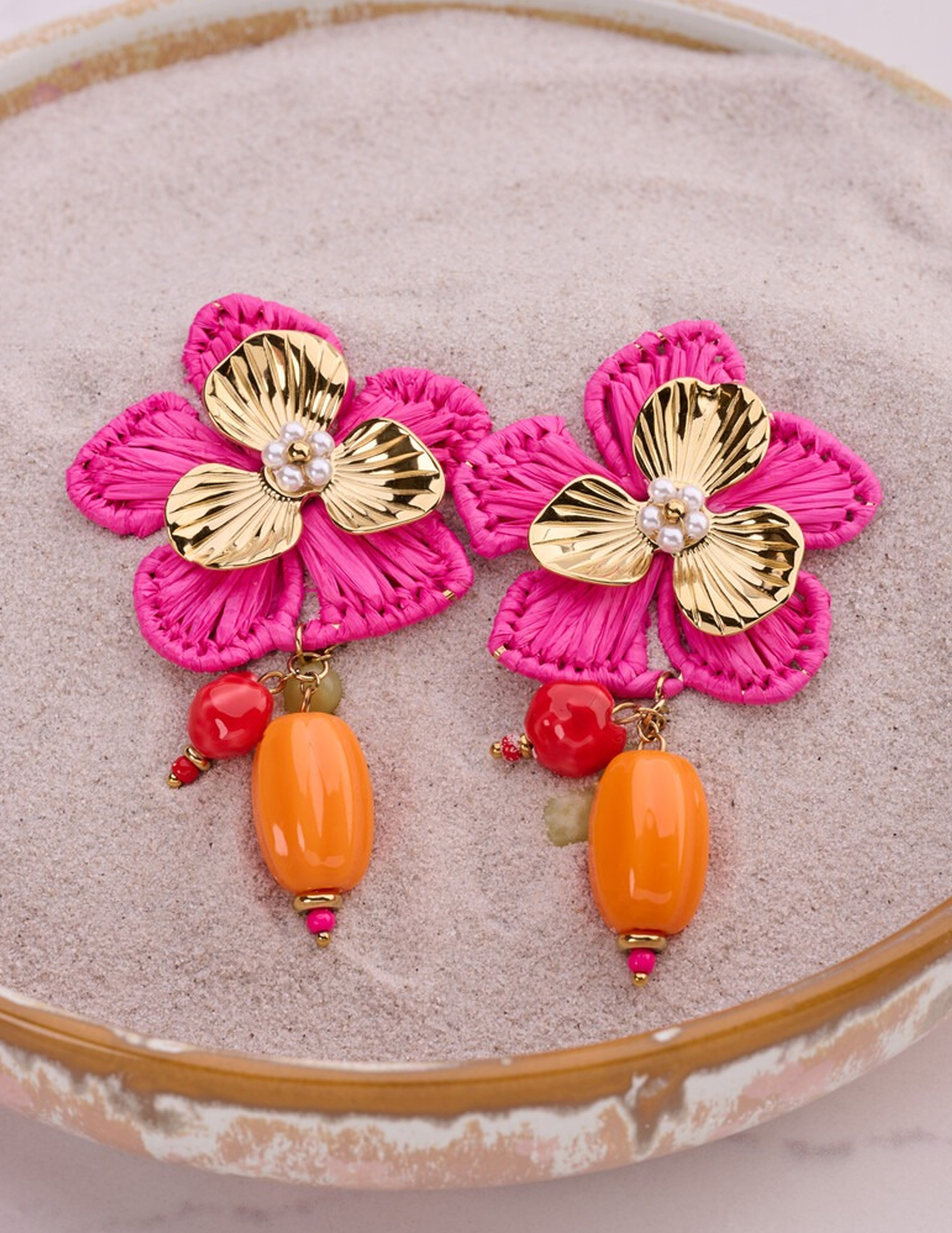 My Jewellery Tropical statement oorhangers roze bloem MJ15622 Goud