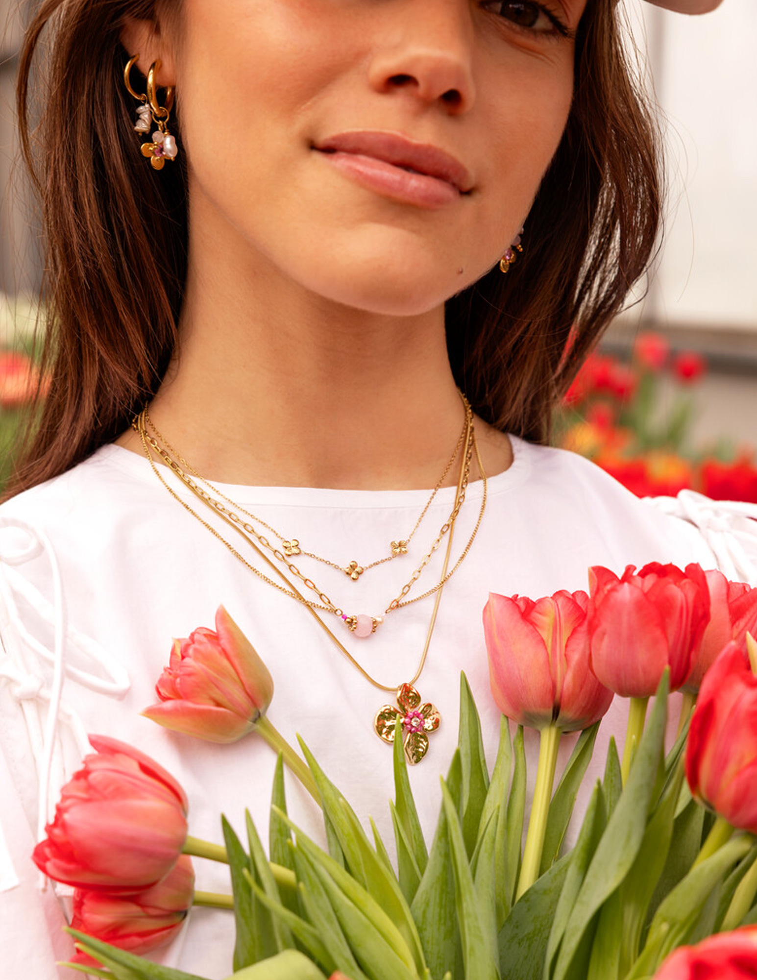 My Jewellery Botanical ketting met bloem en kralen MJ15407 Goud