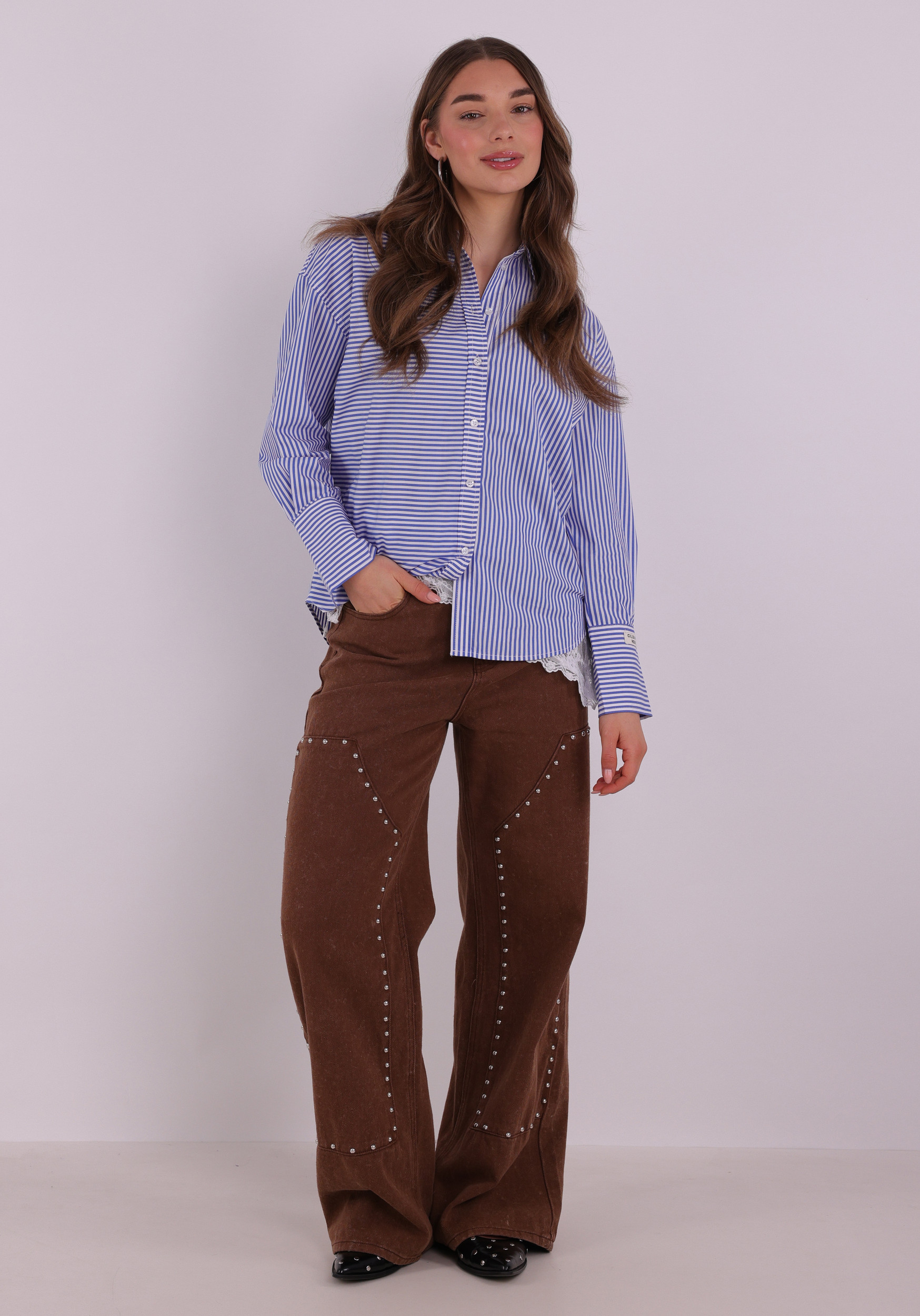 Colourful Rebel Blouse Talia Striped WB117601 Blauw