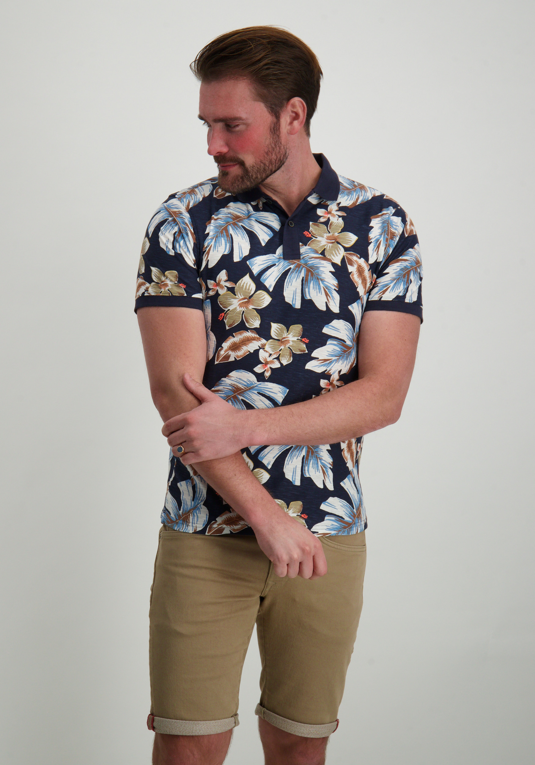 Petrol Polo all-over print M-1050-POL908 Donker blauw