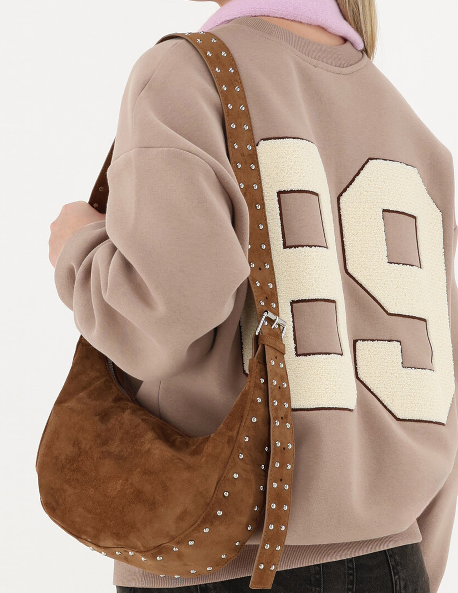 My Jewellery Crossbody tas in suède look met studs MJ15315 Cognac