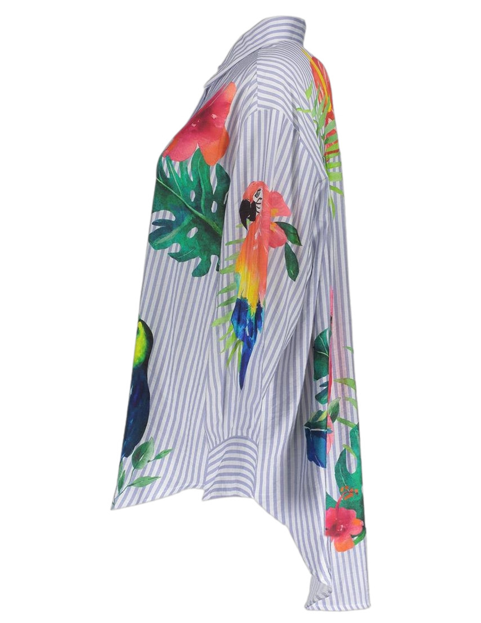 Geisha Blouse stripes & birds 63162-70 Licht blauw