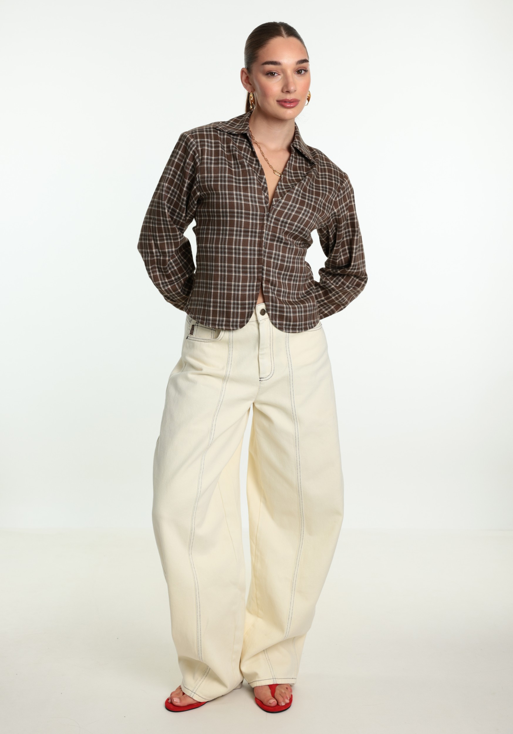 Refined Department Checked blouse syd R2609961107 Bruin
