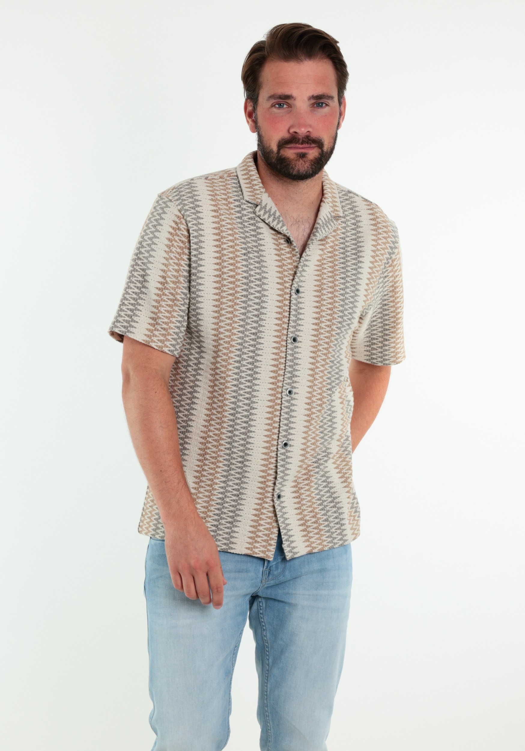 No Excess Overhemd met reliëf patroon 31490305 Beige
