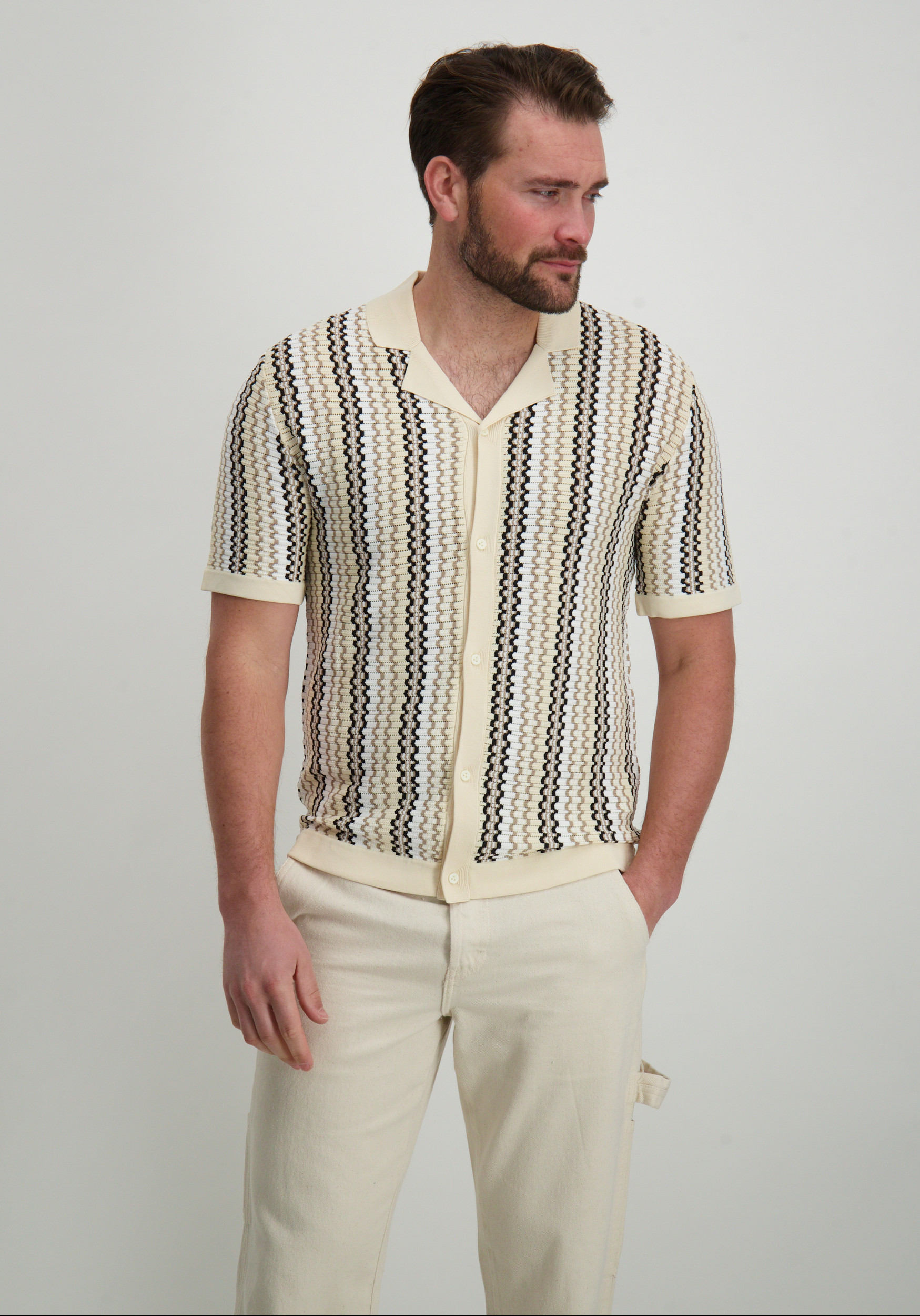 Pure White Overhemd gebreid 25010810 Beige