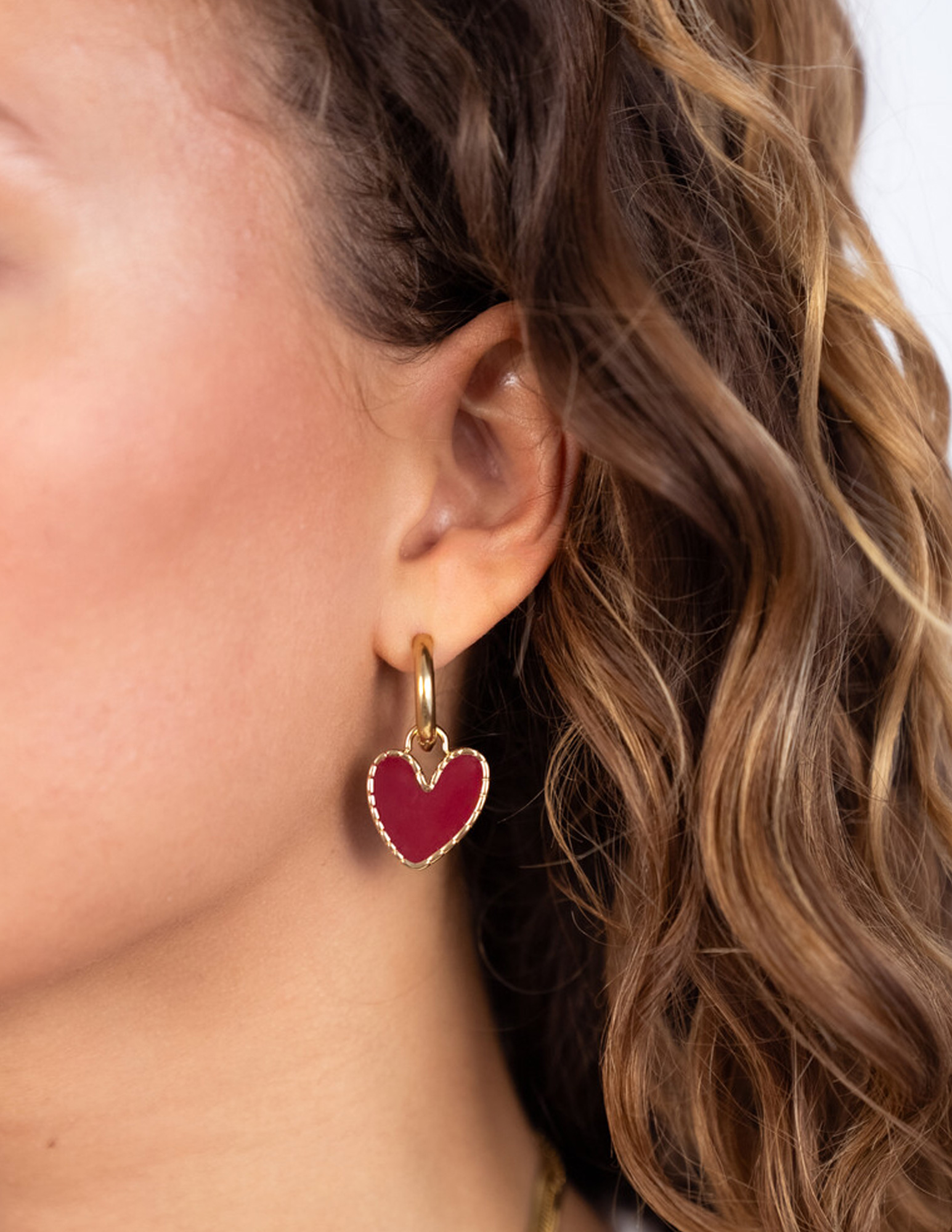 My Jewellery Oorringen met burgundy hartje MJ12615 Zilver