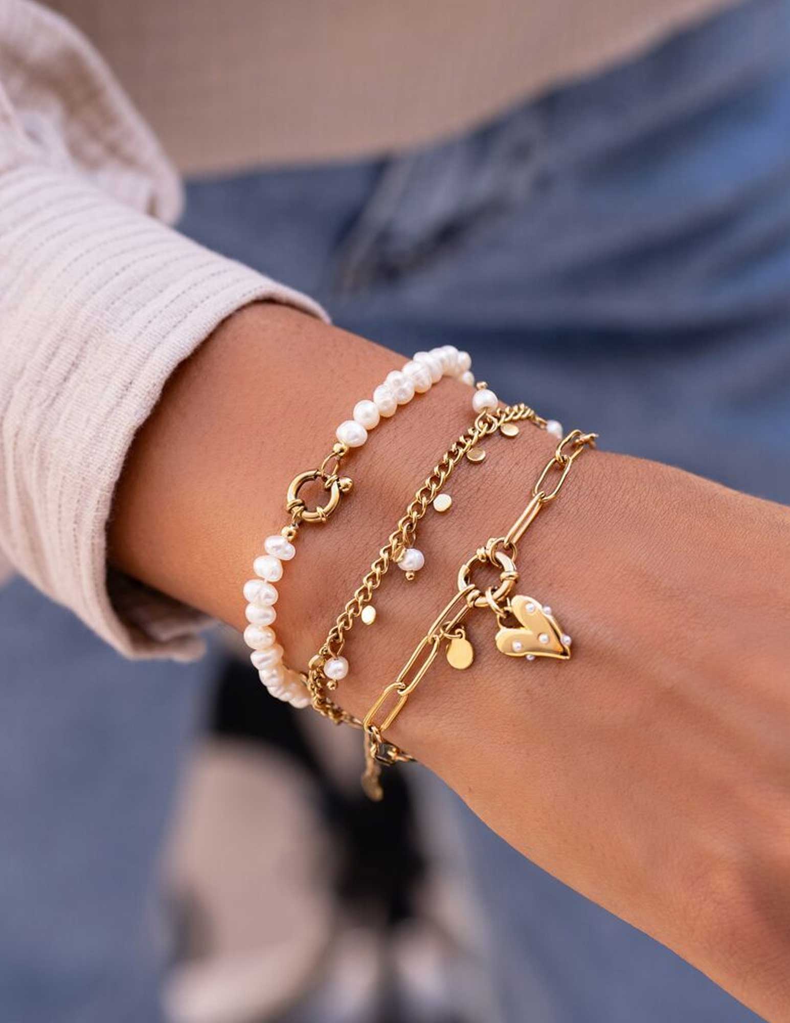 My Jewellery Armband met hart en parels MJ09245 Zilver