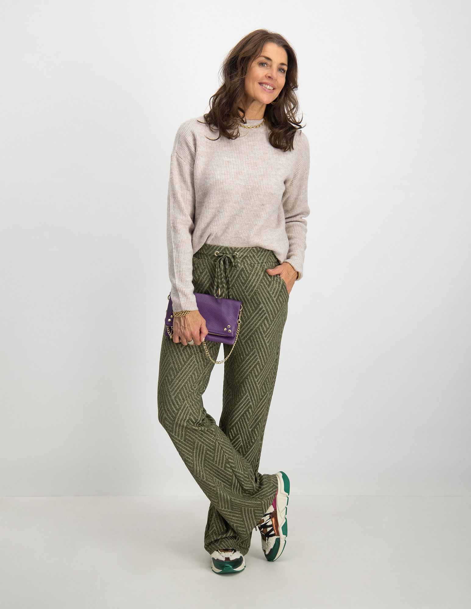 Geisha Flared broek met print 31870-47 Midden groen