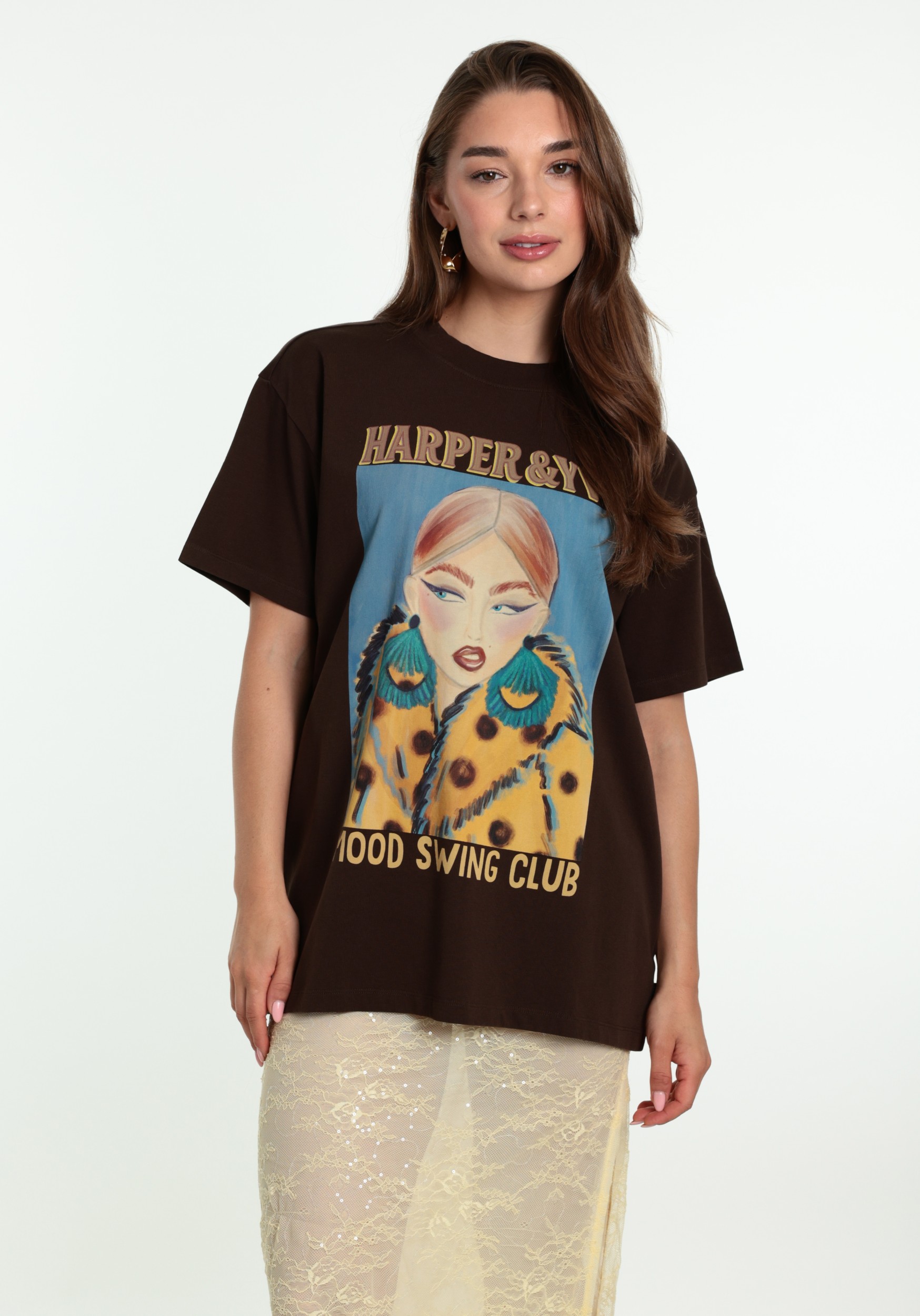 Harper & Yve T-shirt Moody AW6Y301 Donker bruin