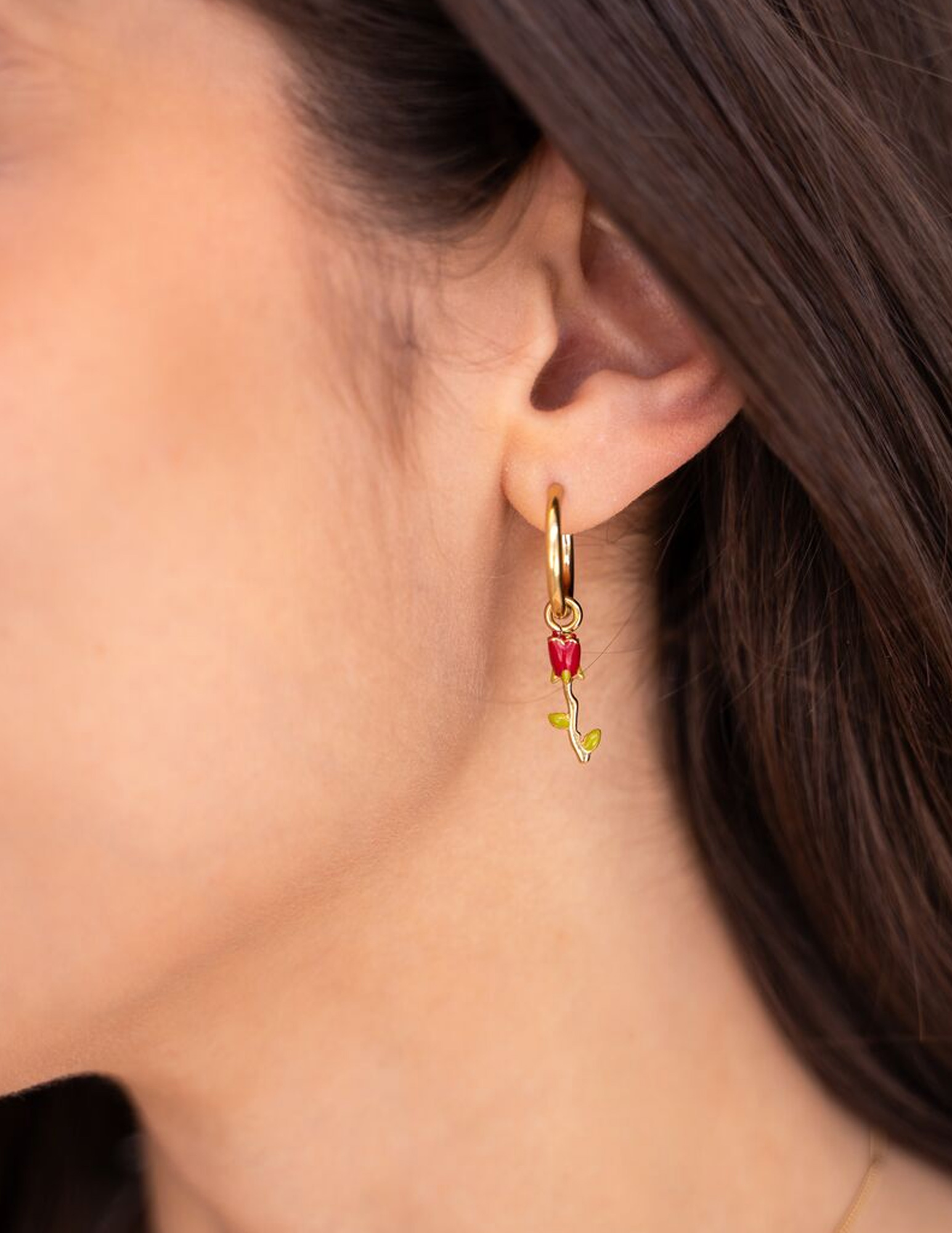 My Jewellery Vintage oorringen met rode roos MJ11624 Goud