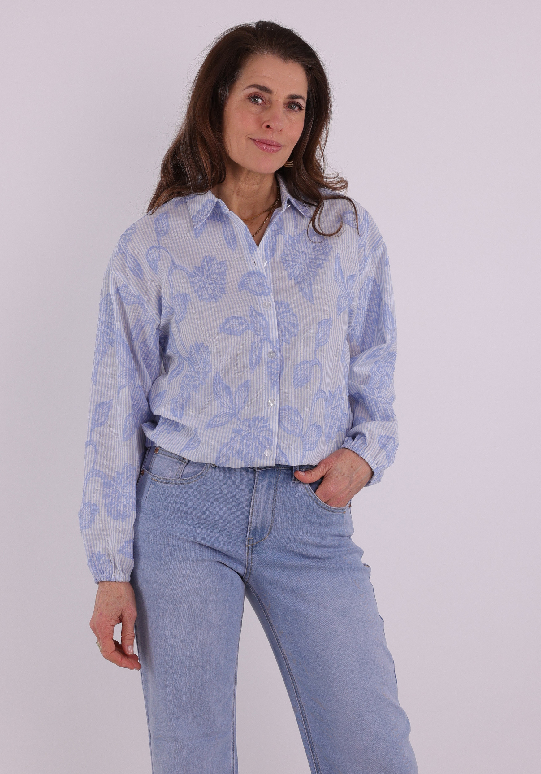 Tramontana Blouse flower stripe O12-19-301 Licht blauw