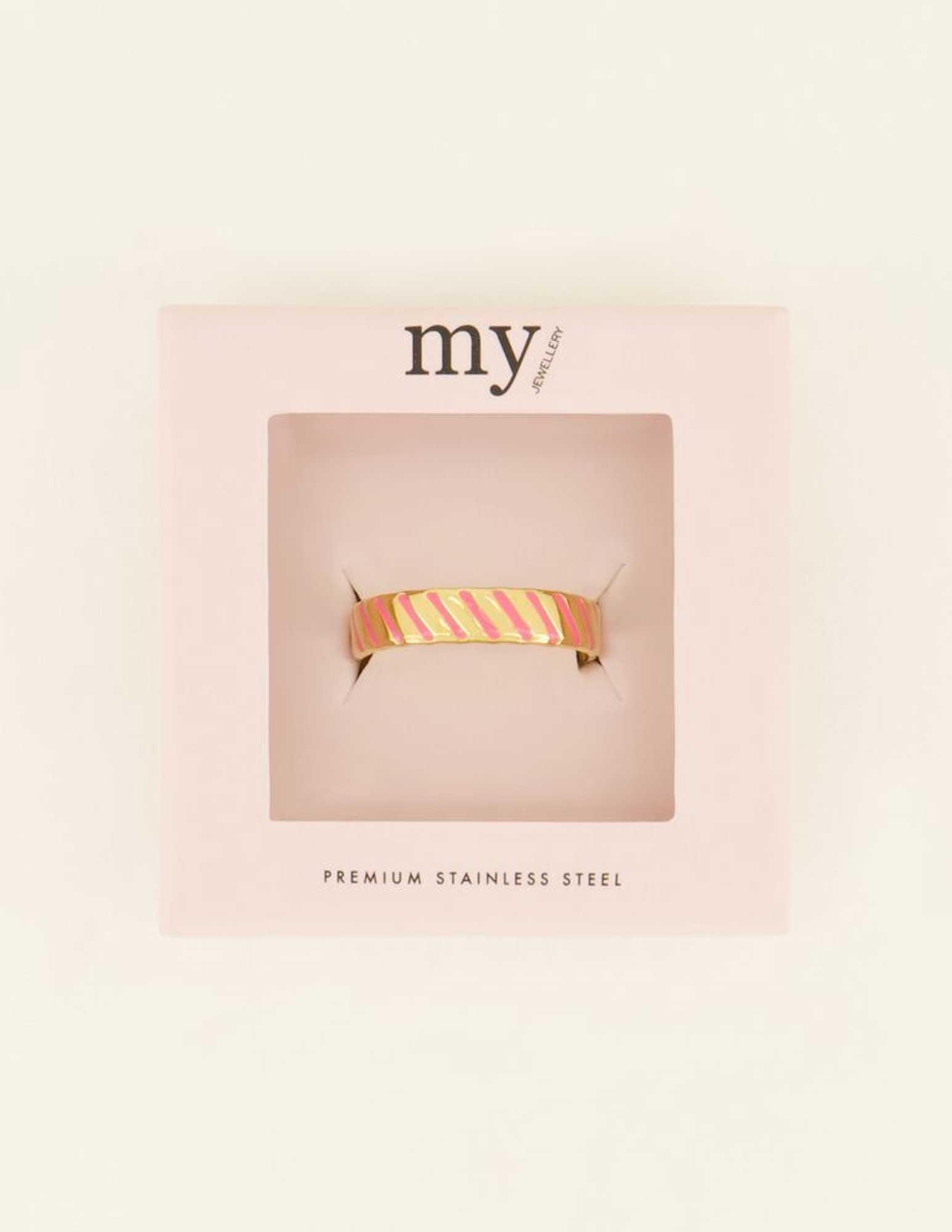 My Jewellery Ring gestreept roze MJ08680 Goud