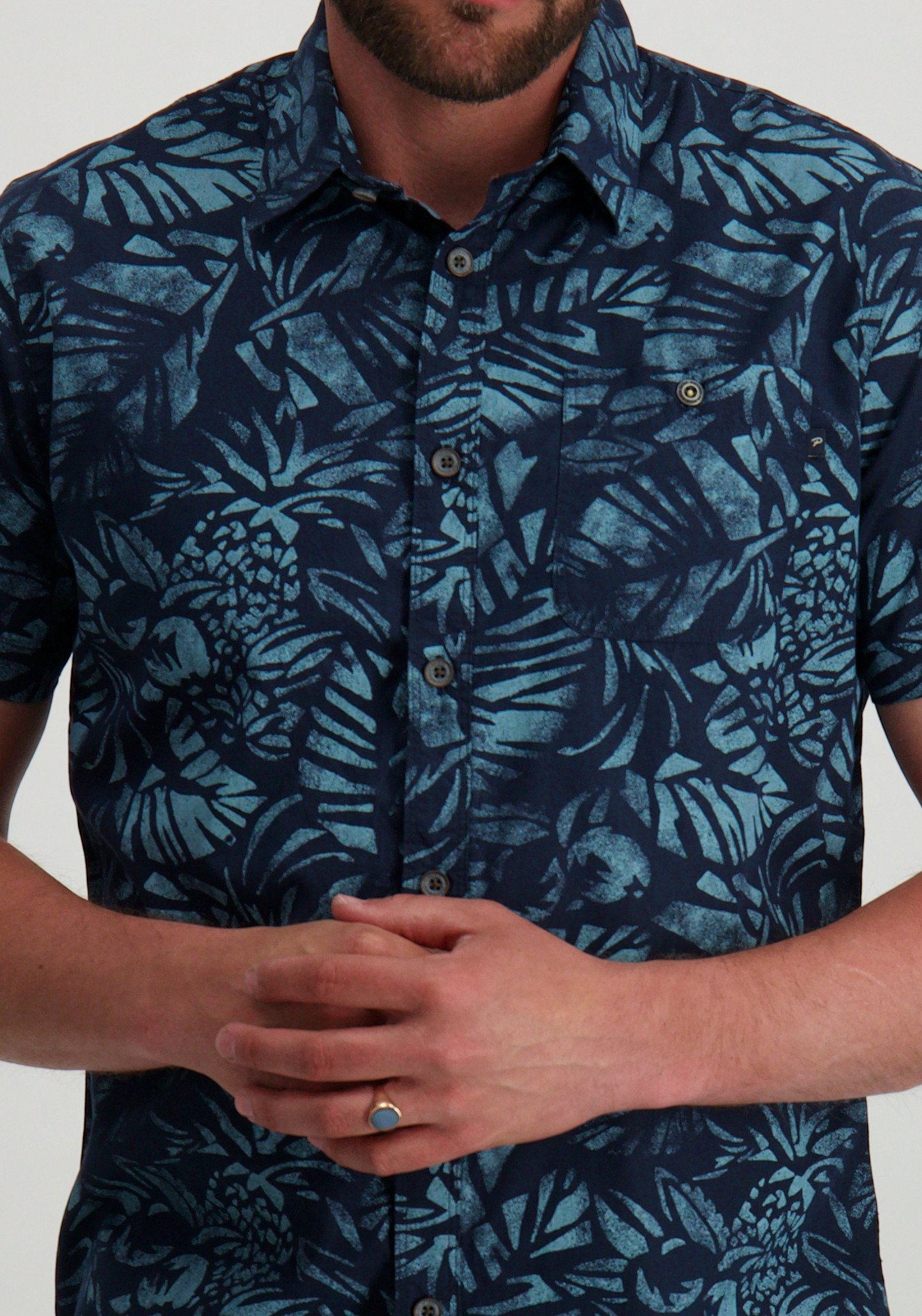 Petrol Overhemd all-over print M-1050-SIS422 Donker blauw