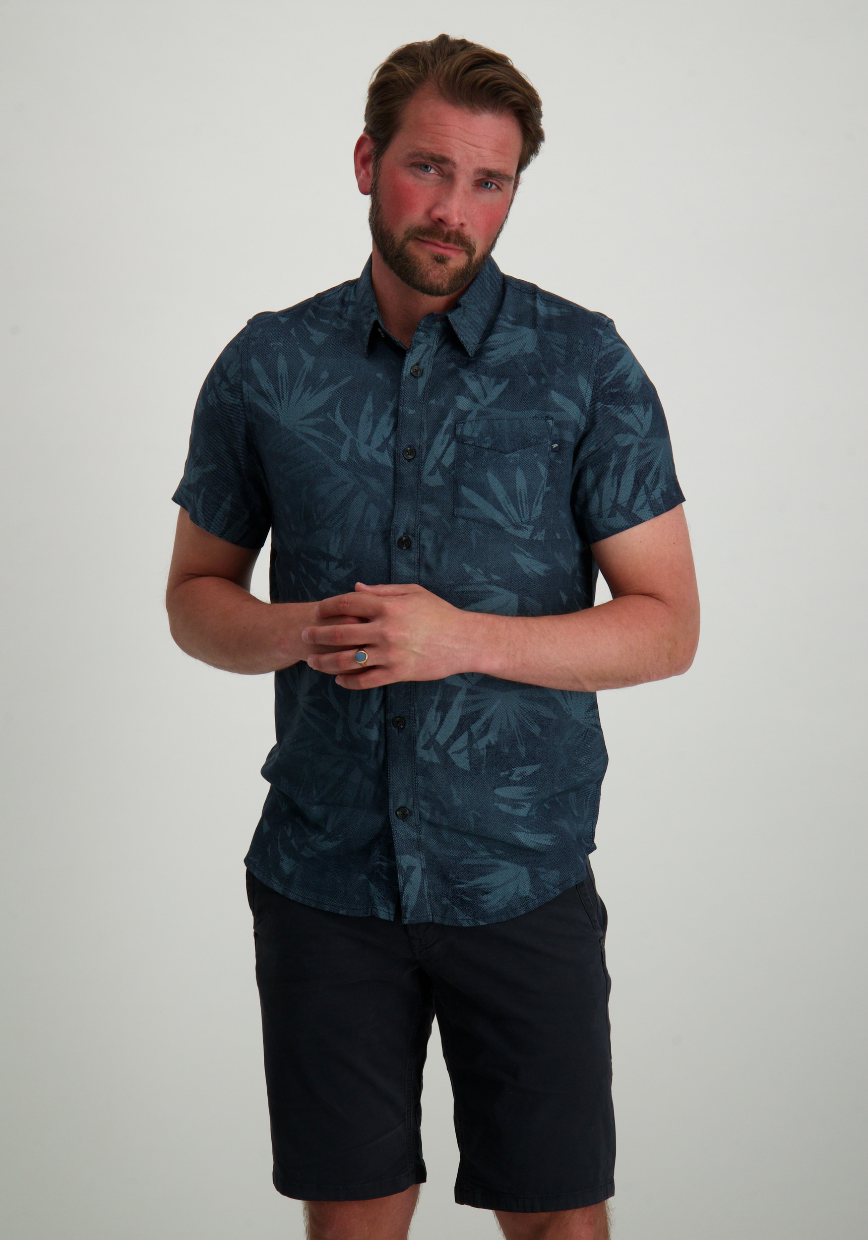 Petrol Overhemd met print M-1050-SIS435 Petrol