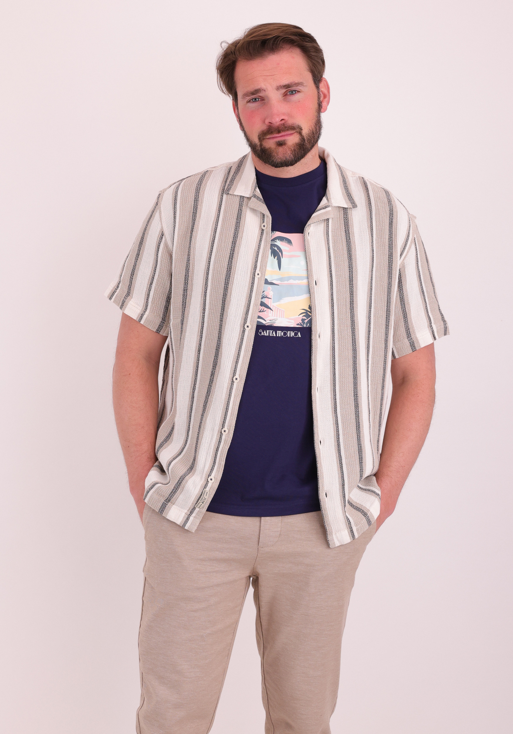 Petrol Overhemd M-1060-SIS429 Licht Bruin