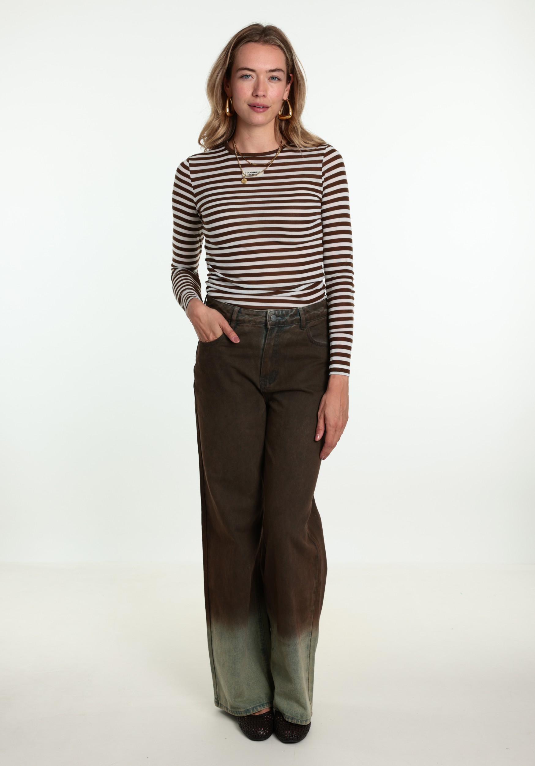 Colourful Rebel T-shirt Juna stripe WT218029 Bruin