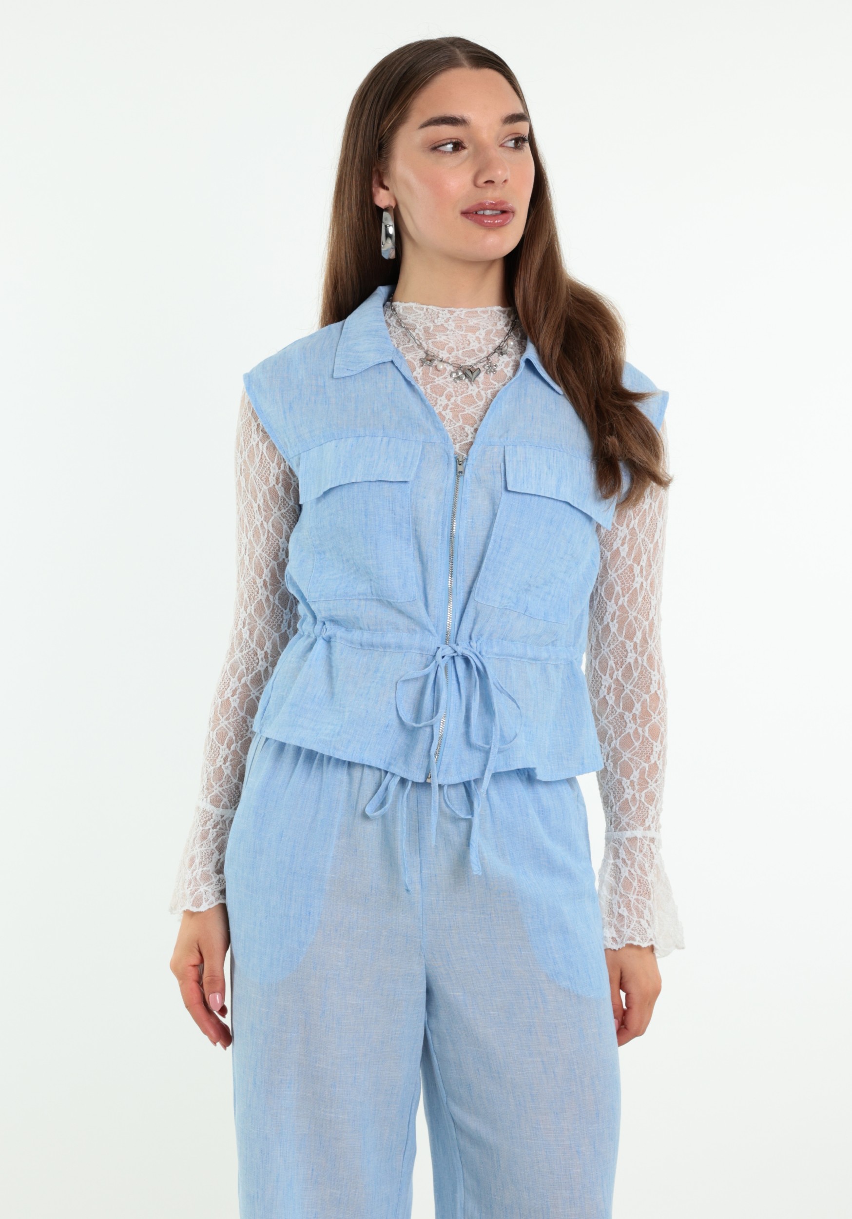 VERO MODA Gilet Charline 10350440 Licht blauw