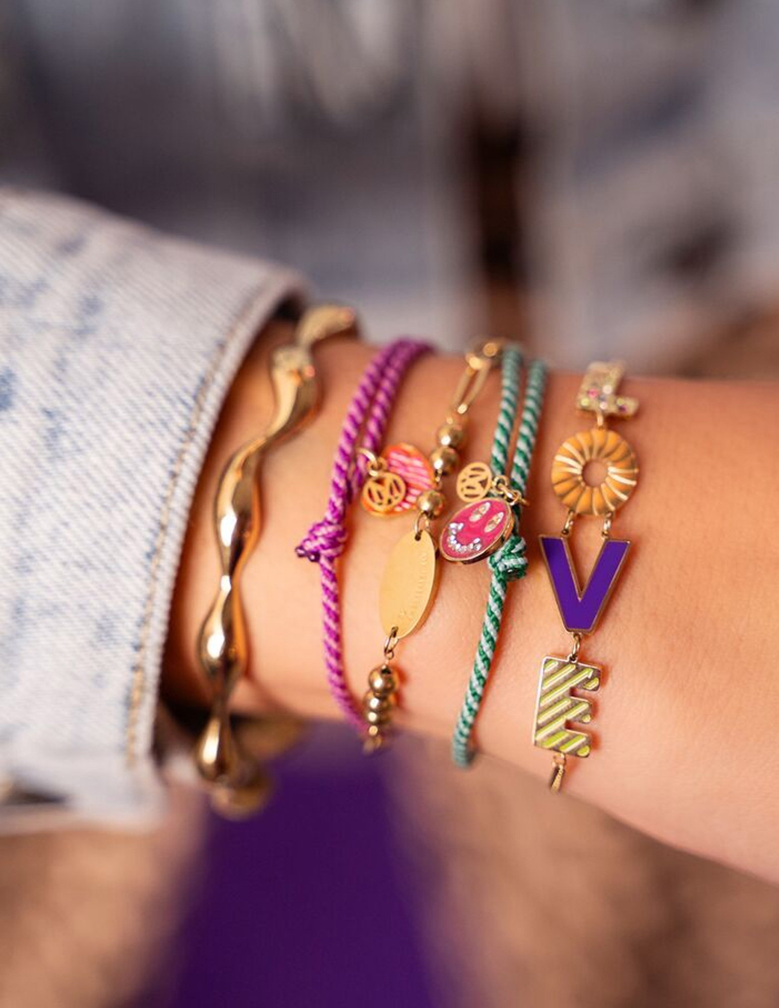 My Jewellery Armband cord purple heart MJ10203 Goud