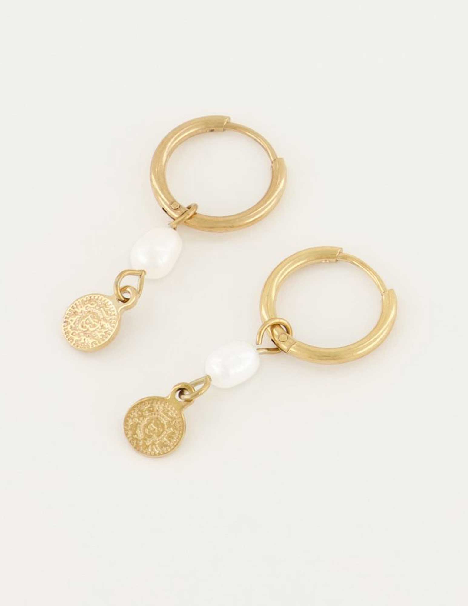 My Jewellery Oorringen parel en munt MJ05377 Goud