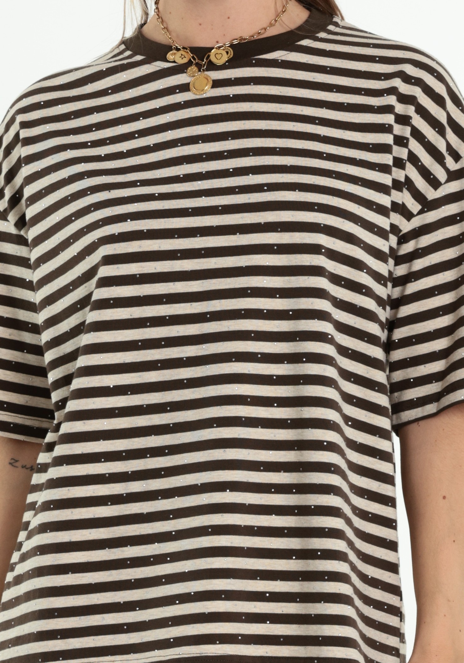 BELIEVE T-shirt Gestreept B-9182-TOP Bruin