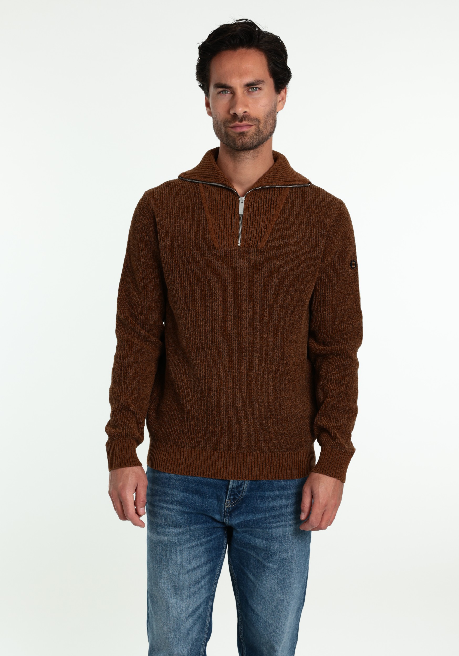 No Excess Trui Half zip 33210967SN Licht bruin