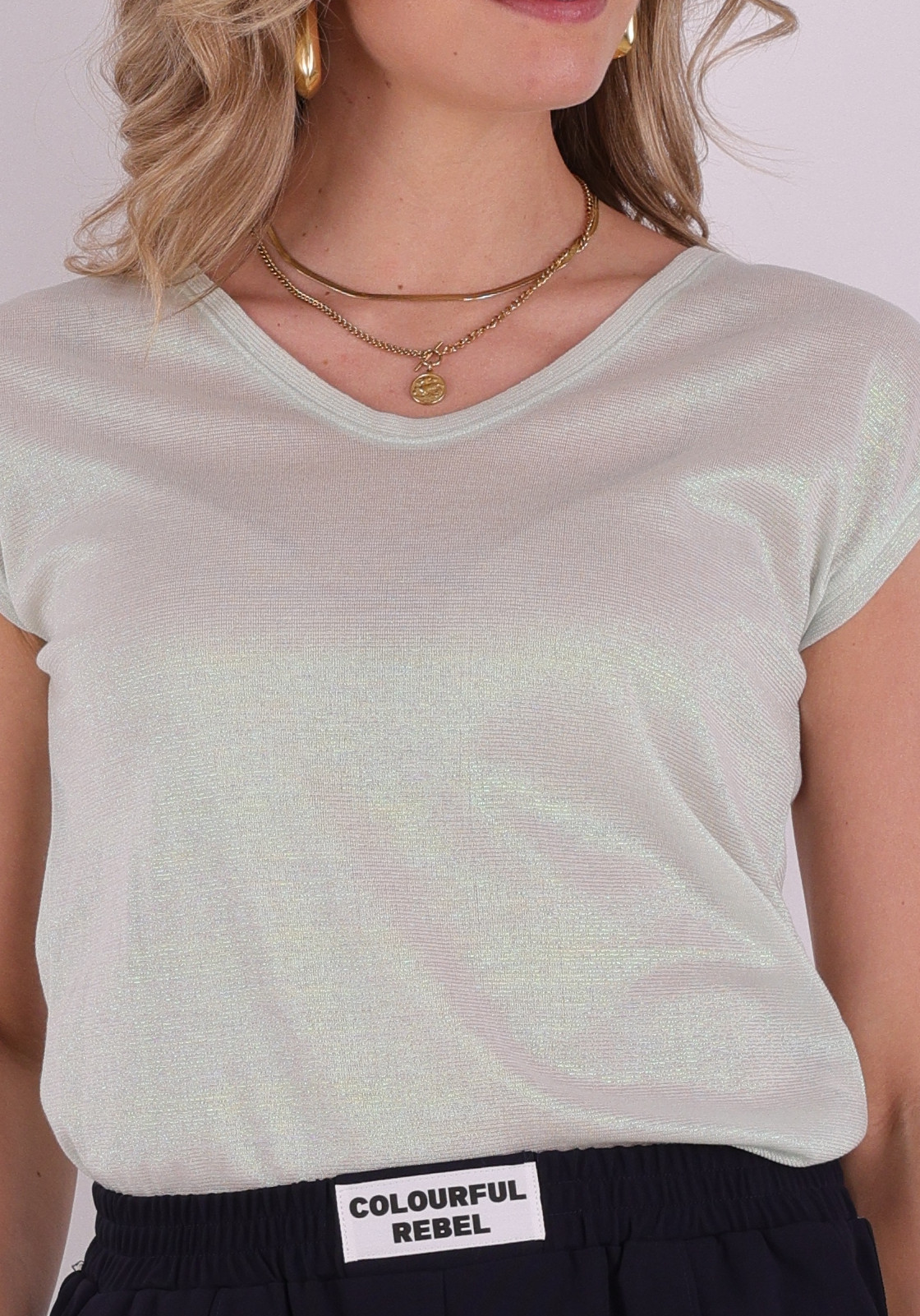 Only T-shirt Silvery lurex 15136069 Licht groen