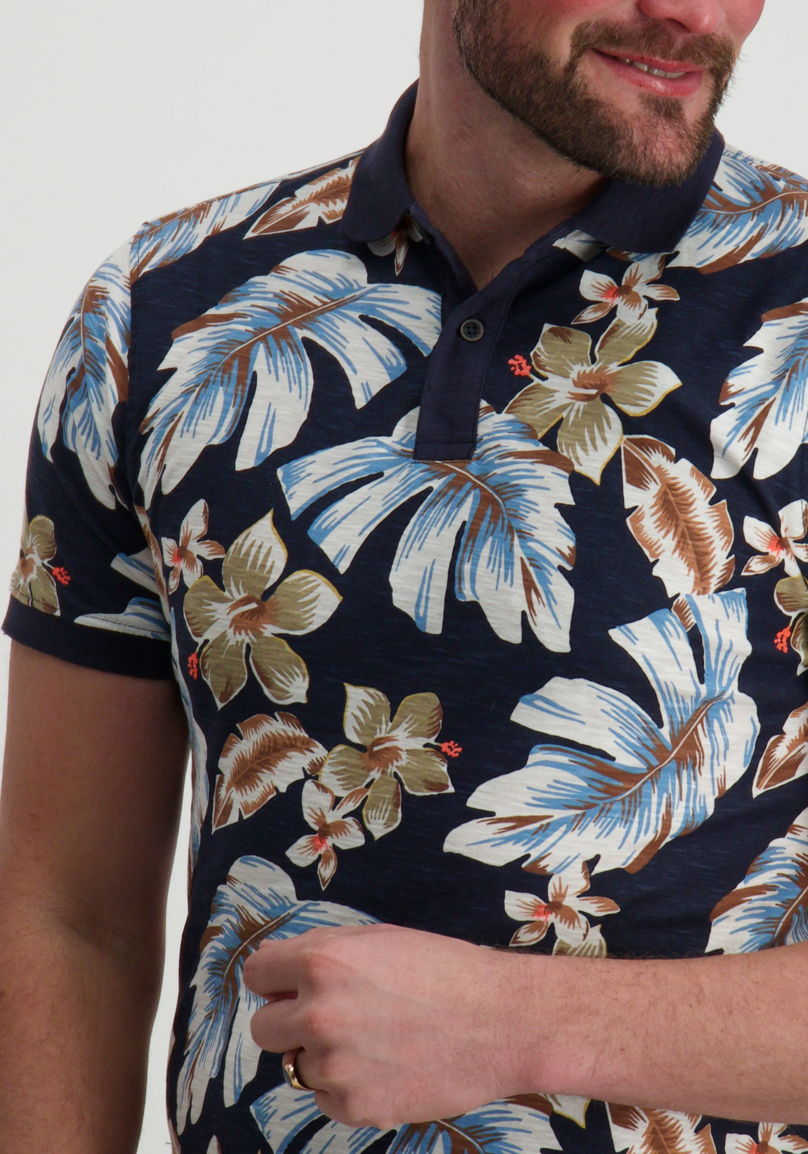 Petrol Polo all-over print M-1050-POL908 Donker blauw