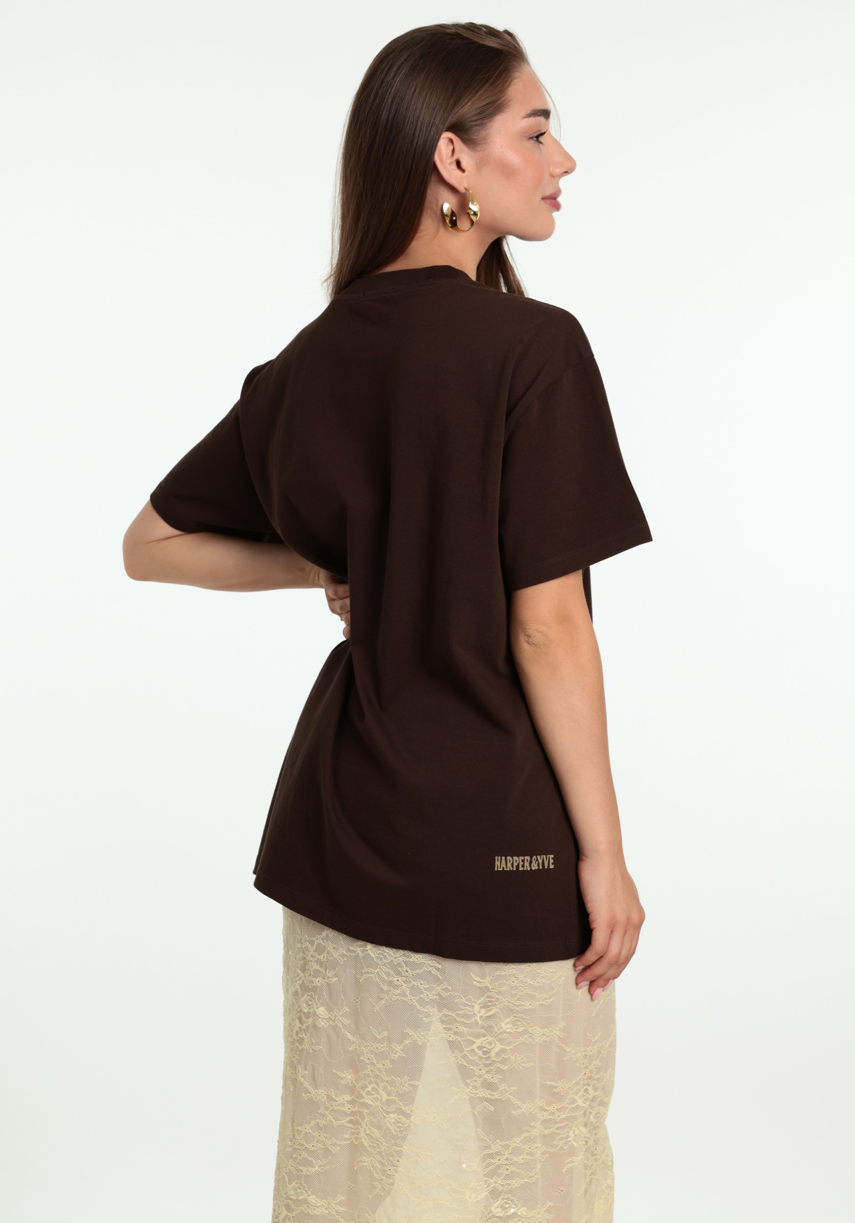 Harper & Yve T-shirt Moody AW6Y301 Donker bruin