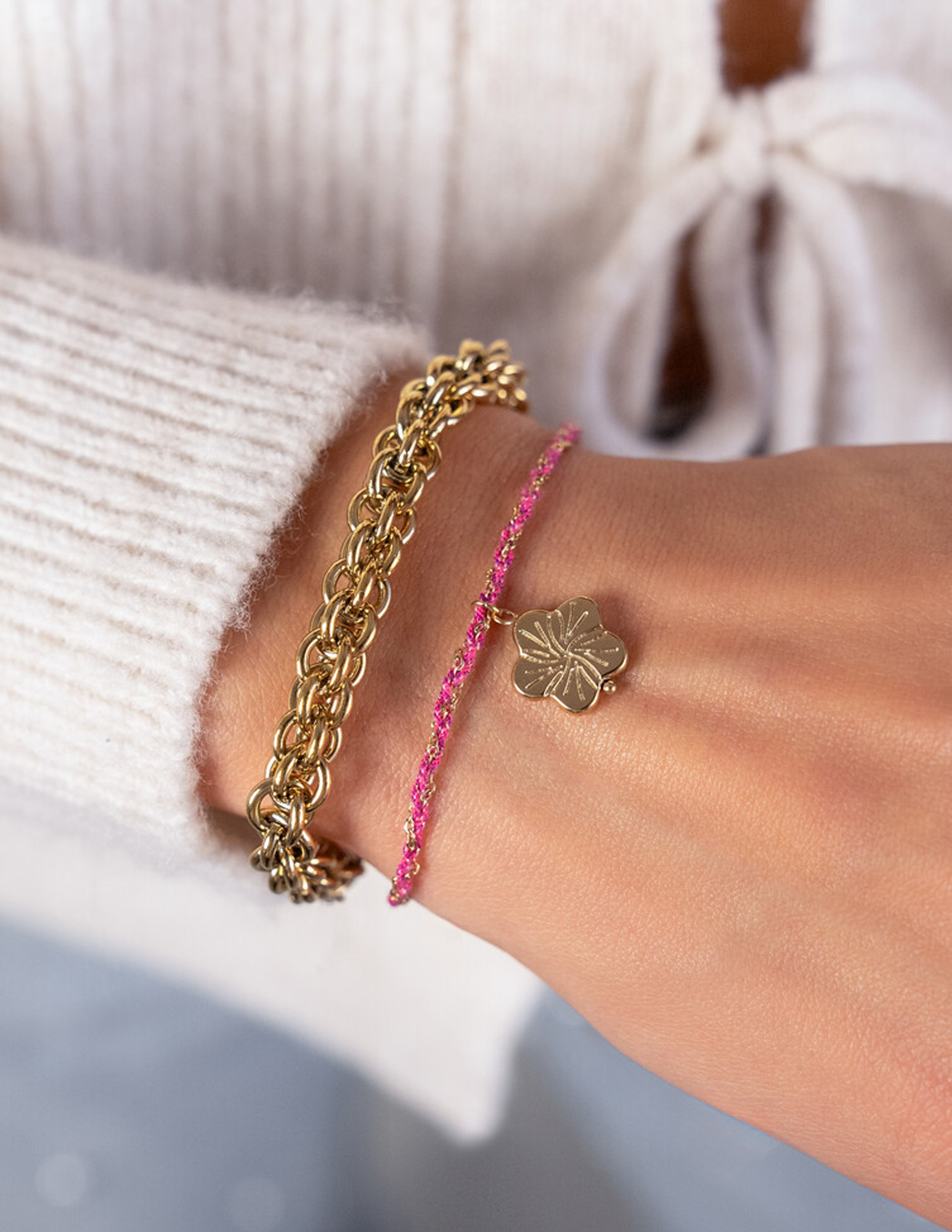 My Jewellery Sunrocks koord armband bloem MJ12208 Zilver