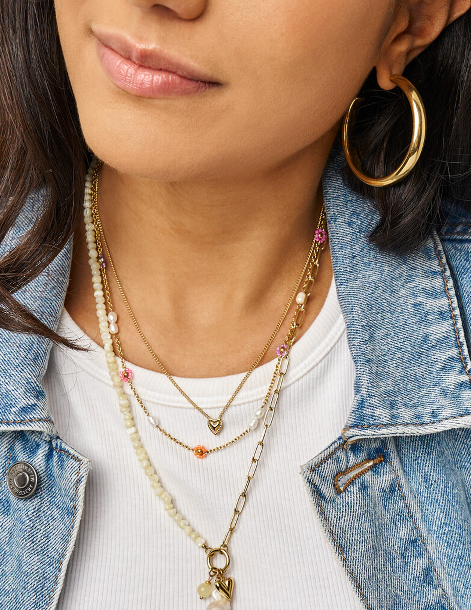 My Jewellery Botanical ketting met bloemen en zoetwaterparels MJ15390 Goud
