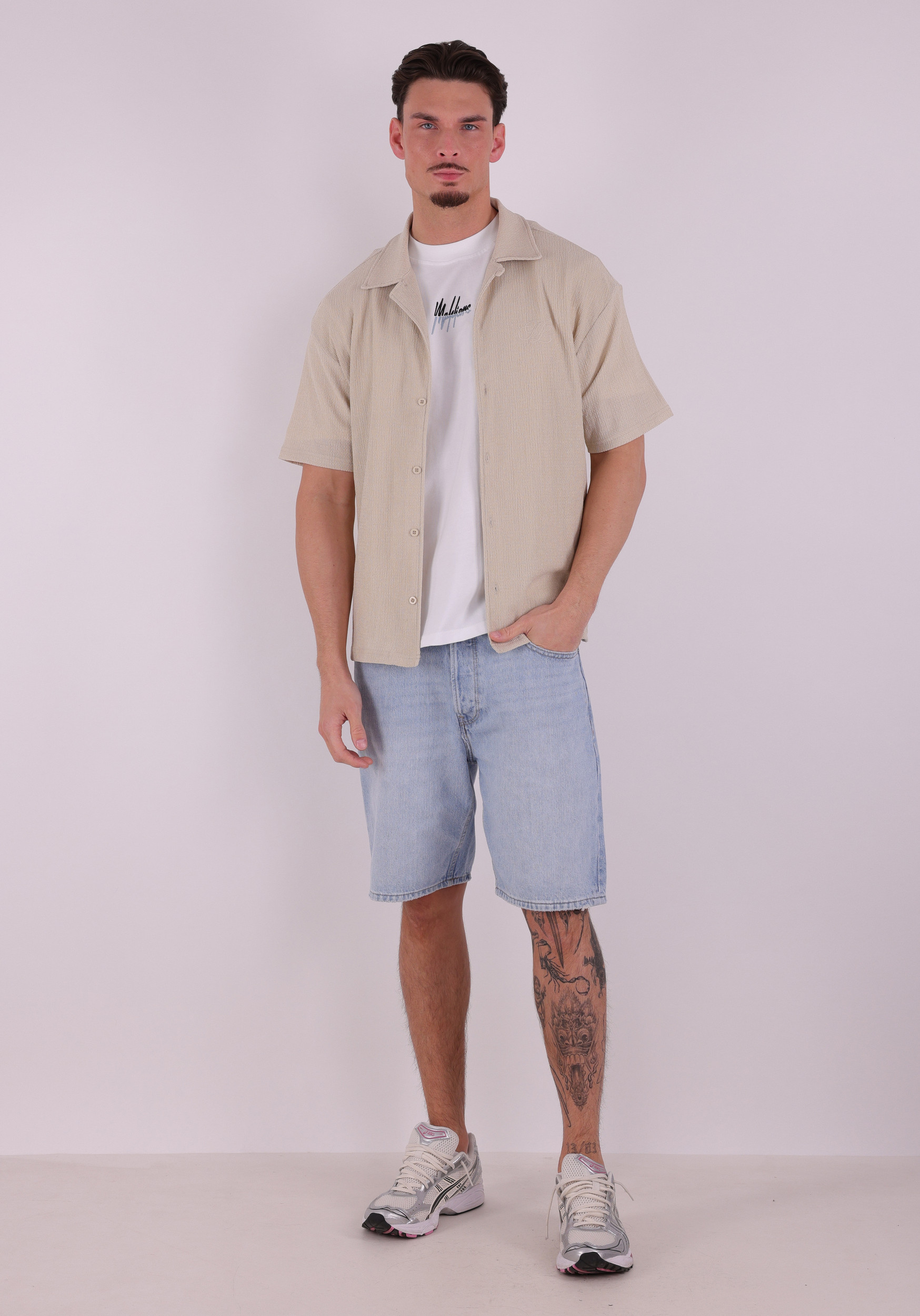 Malelions Overhemd Emblem seersucker MMC30026057 Beige