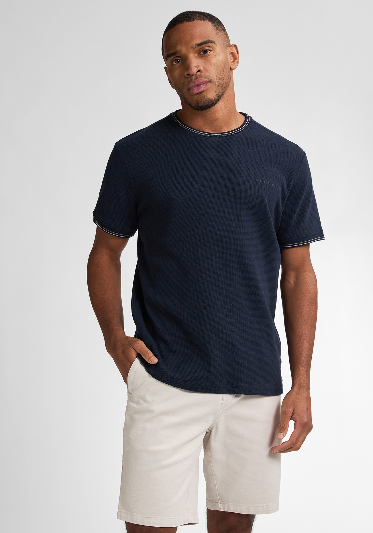 Petrol T-shirt reliëf M-1050-TSR642 Donker blauw