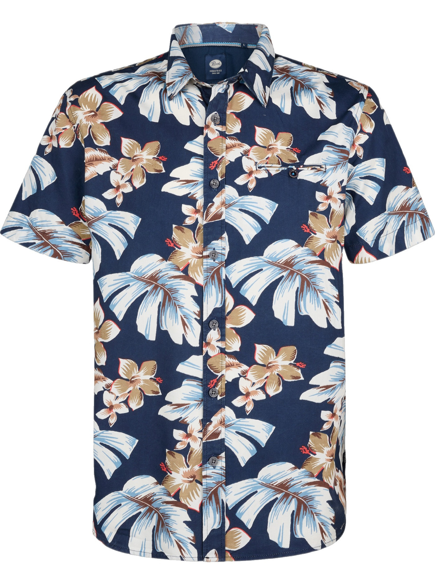 Petrol Overhemd met tropische print M-1050-SIS418 Blauw