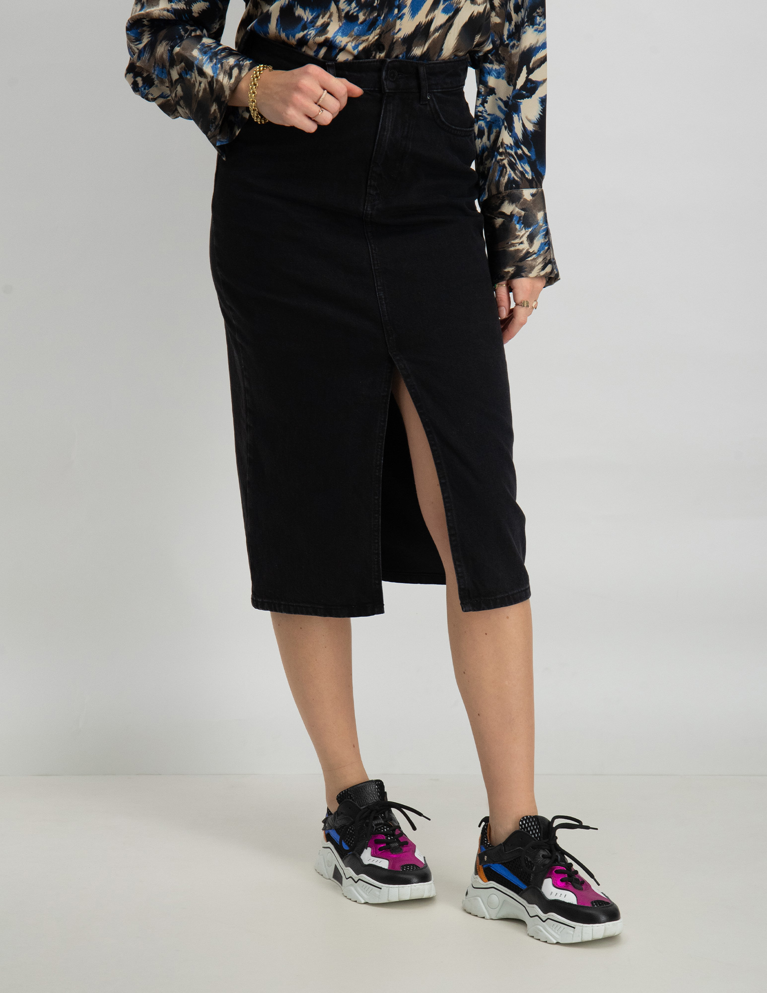 ONLY Midi-rok Bianca denim 15319268 Zwart