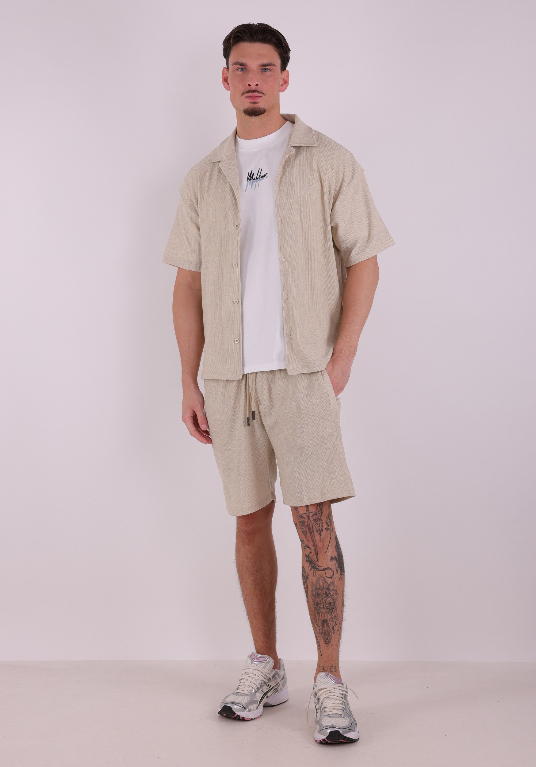 Malelions Short Emblem Seersucker MMC30026061 Beige