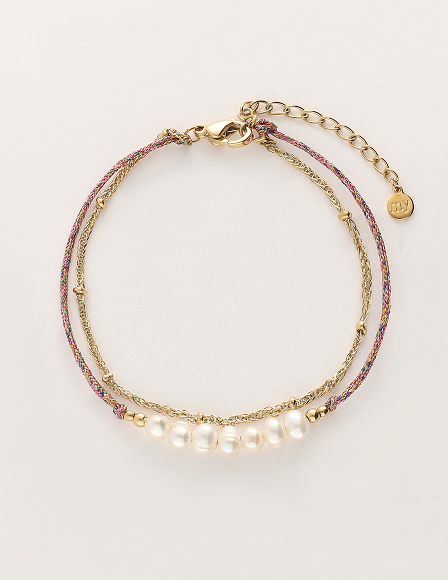My Jewellery Armband met roze koord en parels MJ11056 Goud